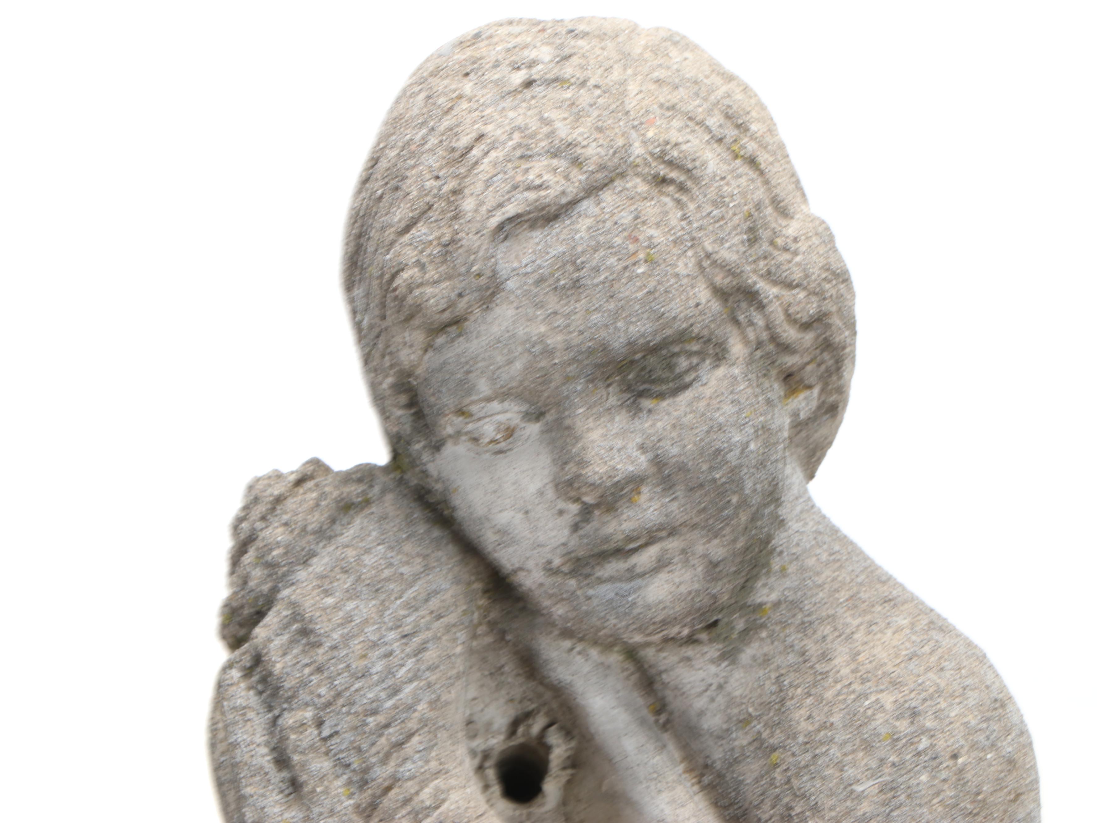 Henri Studio Boy Listening to Conch Cast Concrete Garden Fountain