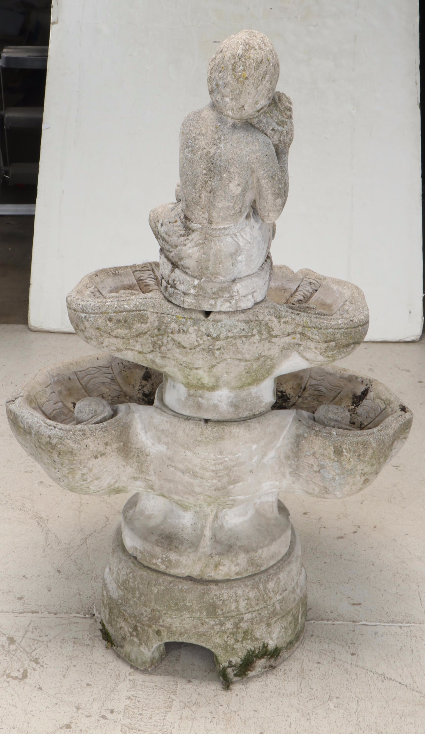 Henri Studio Boy Listening to Conch Cast Concrete Garden Fountain