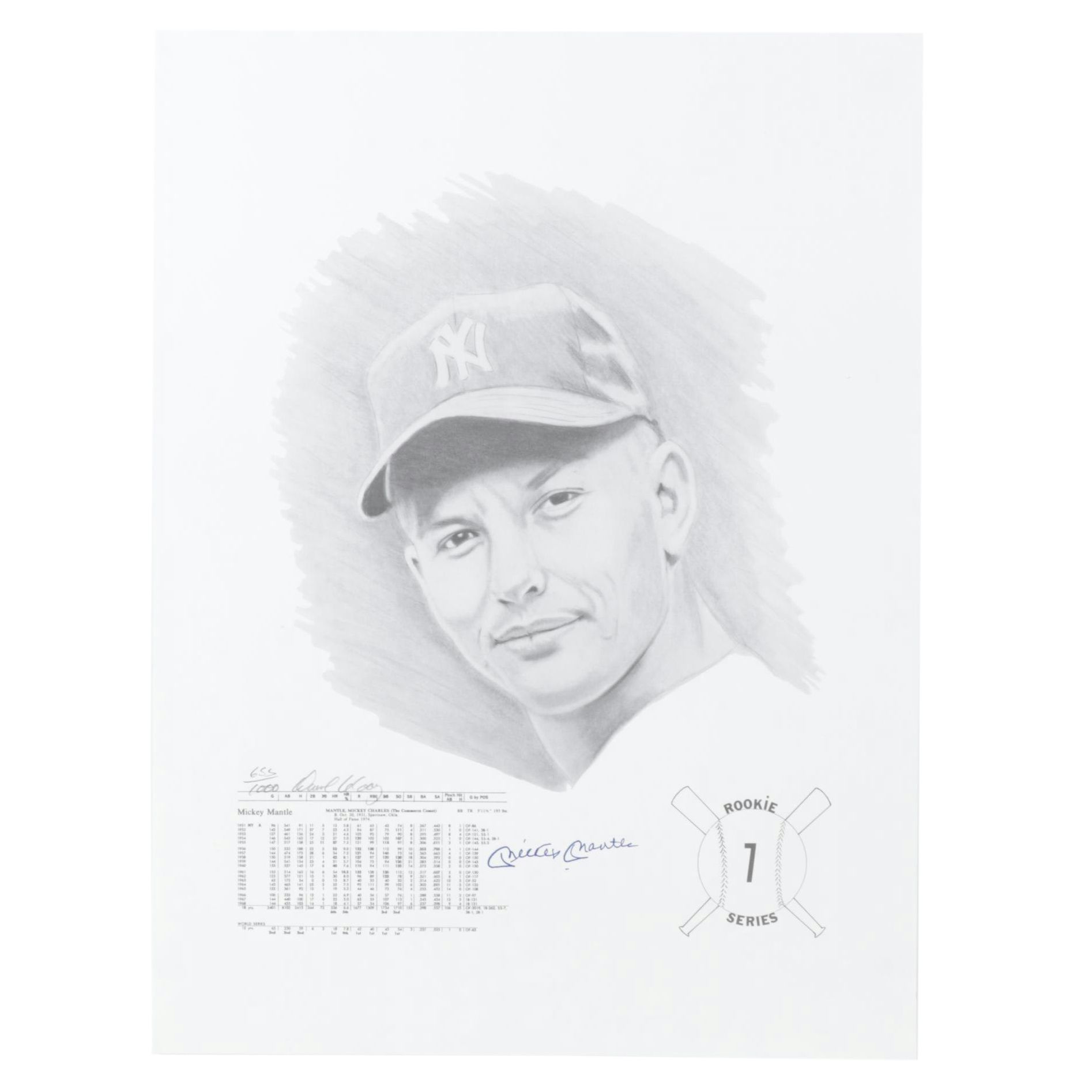 Mickey Mantle Signed "Rookie Series 1" Lithograph Print by David Cooney