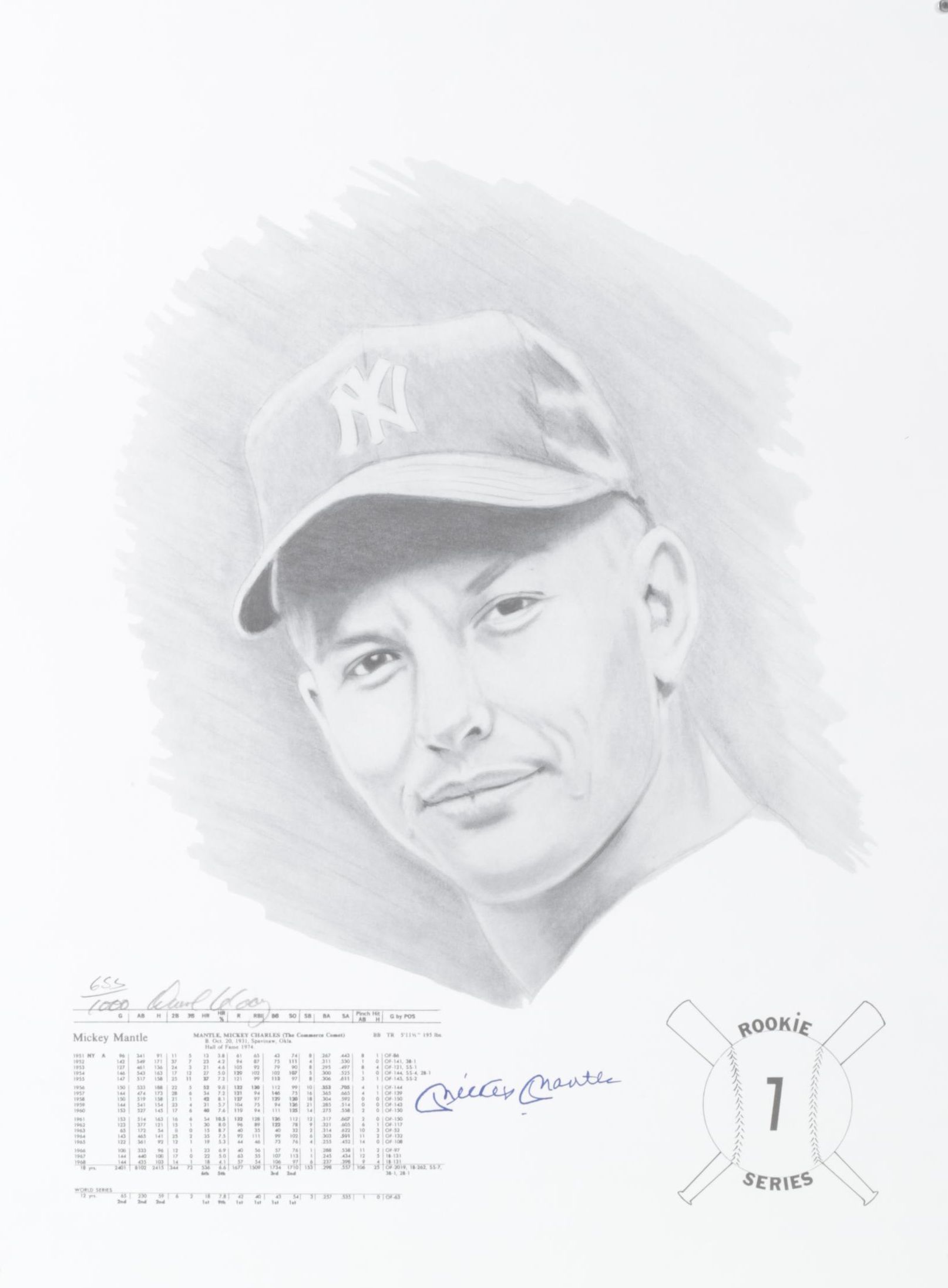 Mickey Mantle Signed "Rookie Series 1" Lithograph Print by David Cooney