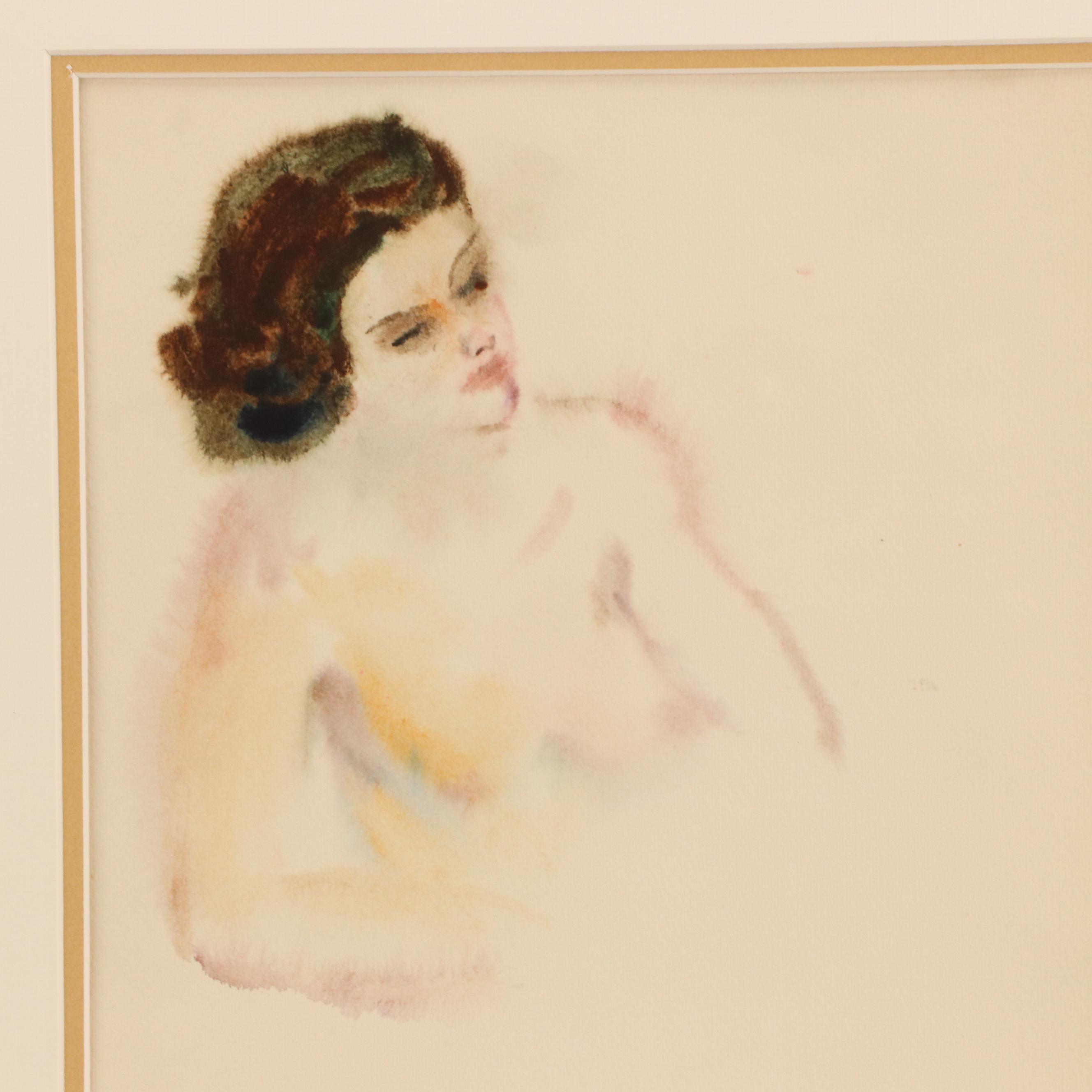 Margaret Ellis Portrait Watercolor Painting of Nude Figure