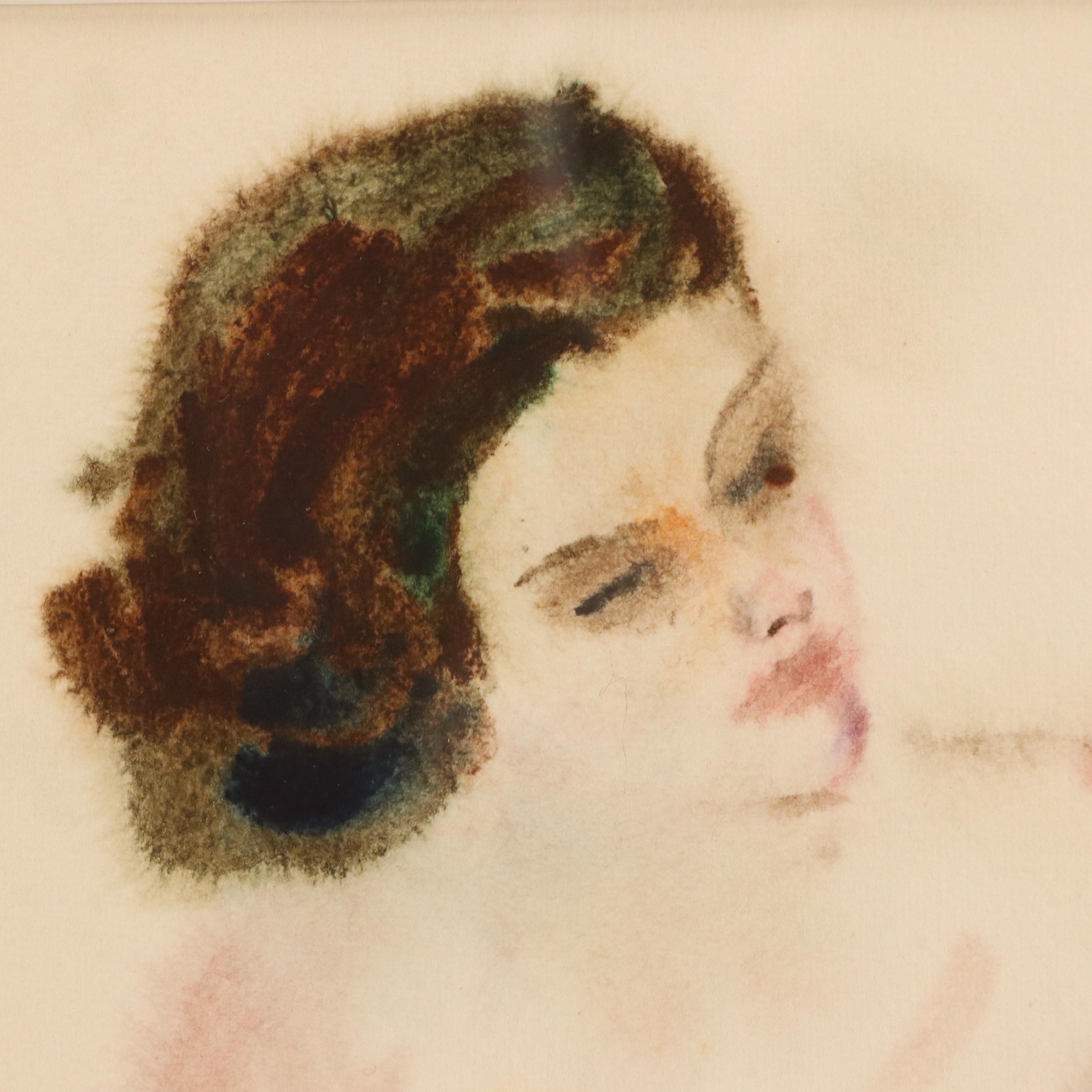Margaret Ellis Portrait Watercolor Painting of Nude Figure