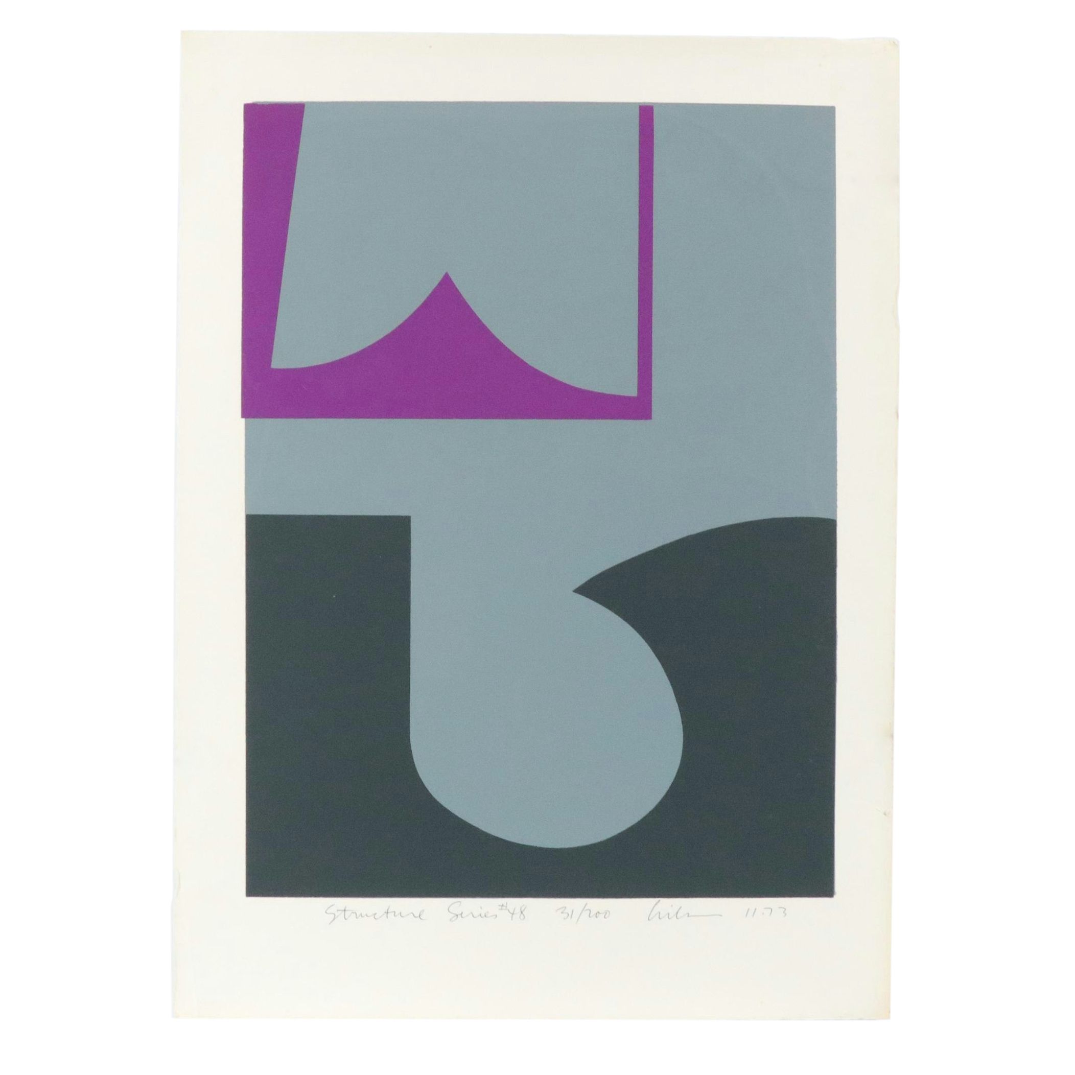 Harry Hilson Abstract Biomorphic Serigraph From "Structure Series," 1973