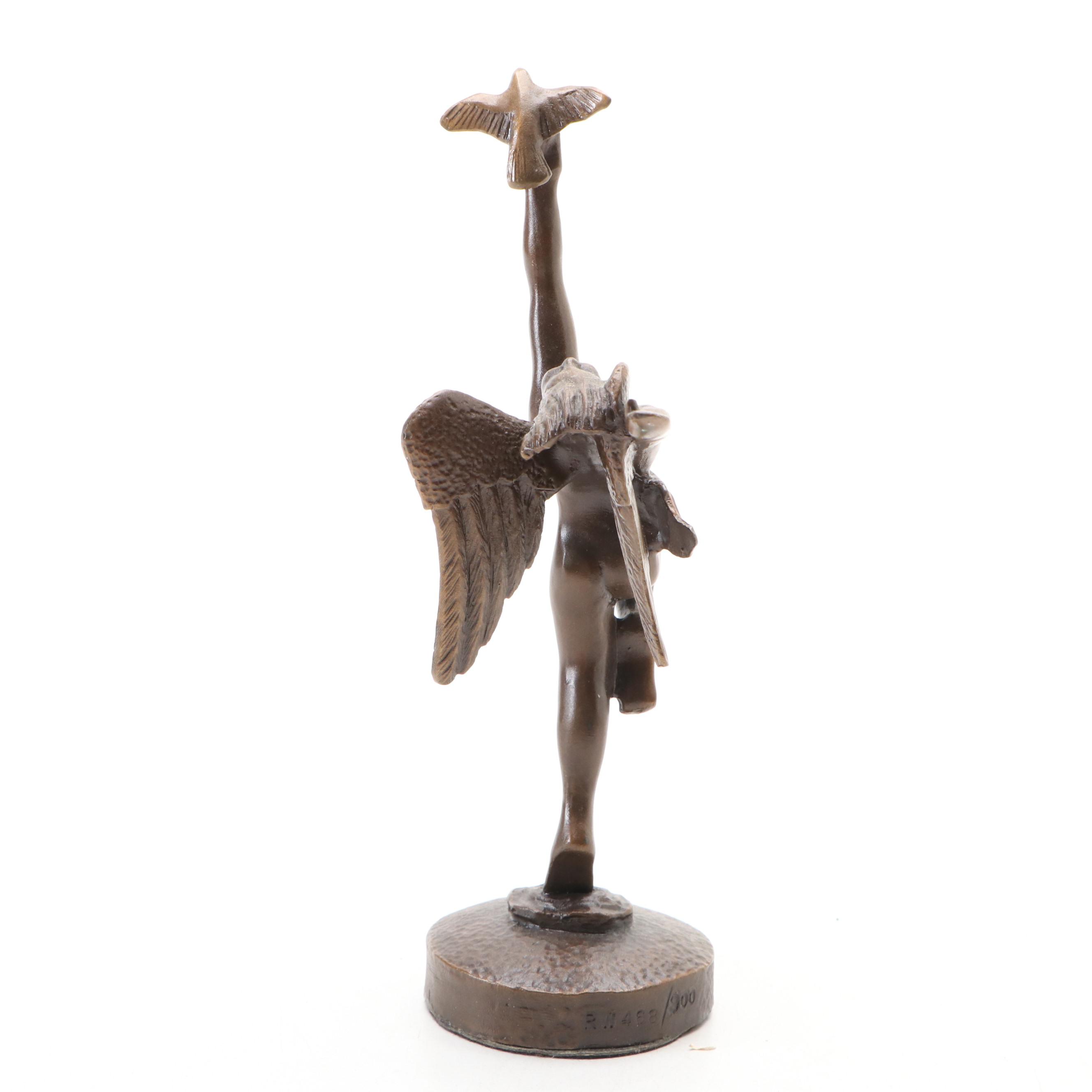 Art Deco Style Dancing Angel with Dove Bronze Sculpture