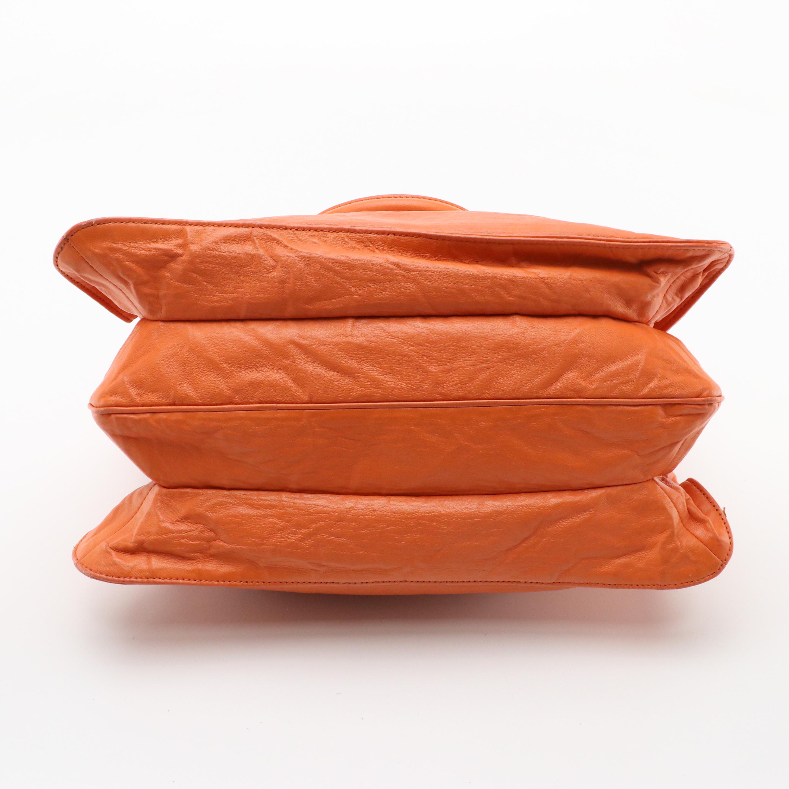 Prada Expandable Two-Way Tote in Orange Distressed Leather