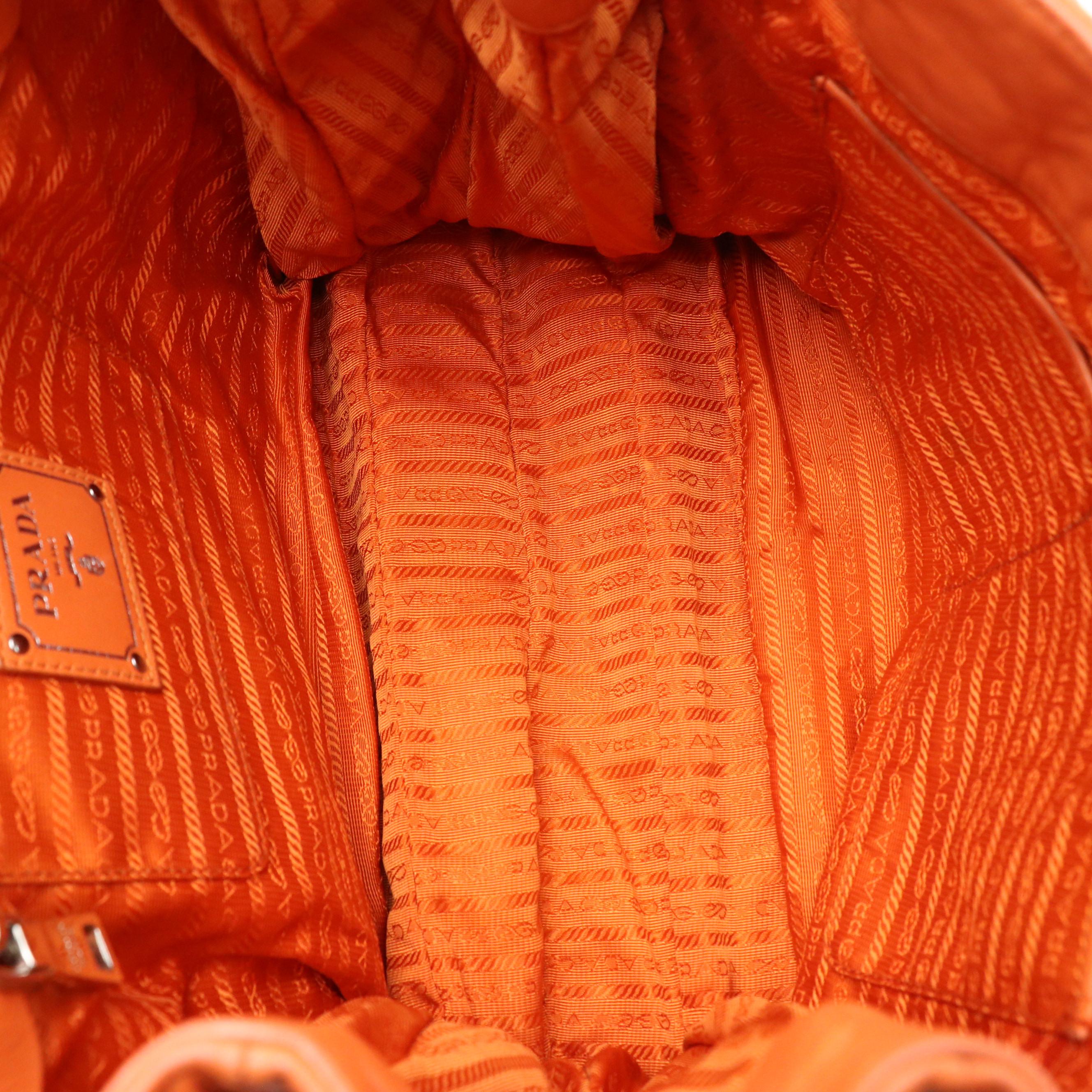 Prada Expandable Two-Way Tote in Orange Distressed Leather