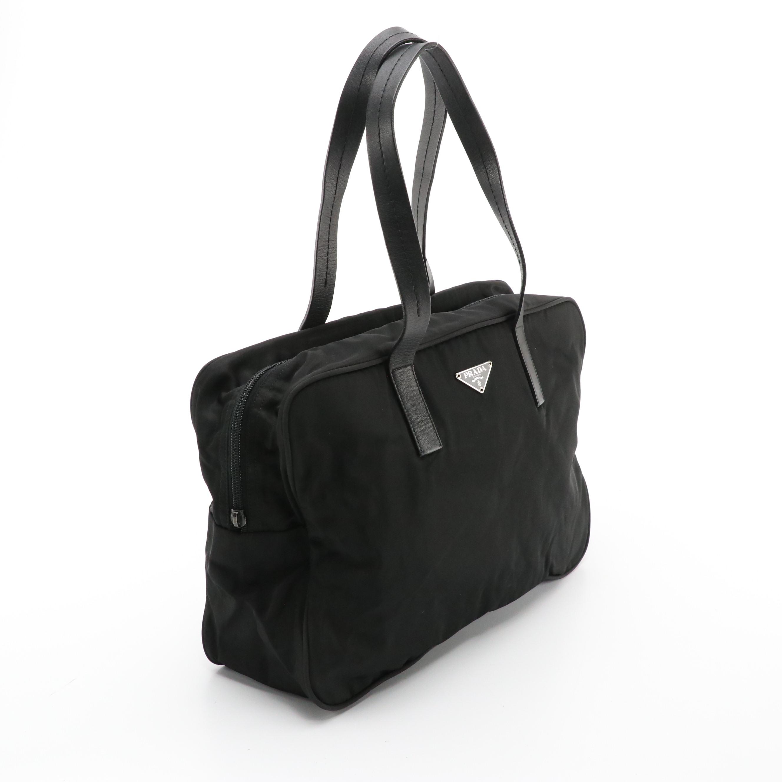 Prada Boston Bag in Black Nylon with Leather Trim