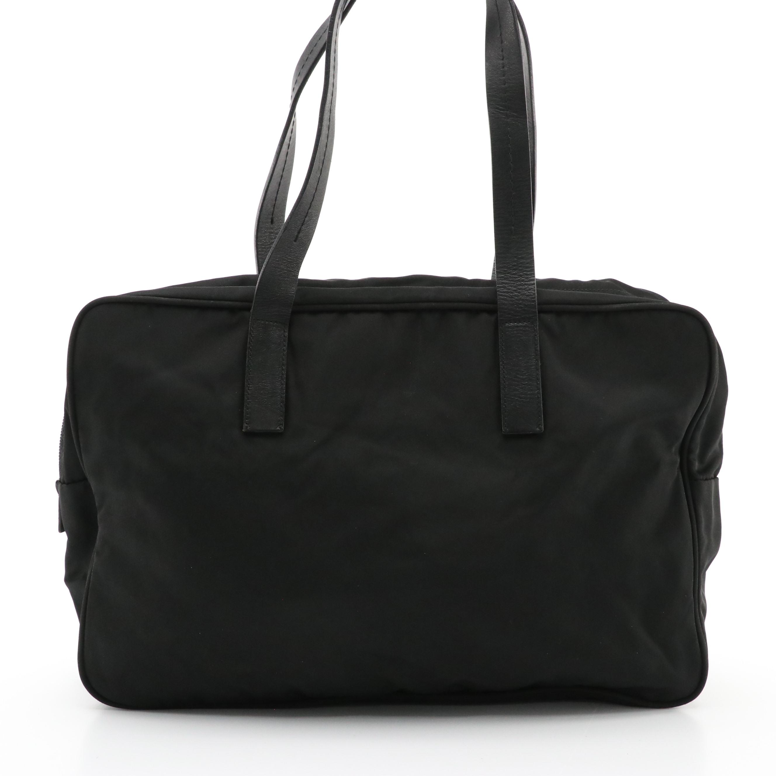 Prada Boston Bag in Black Nylon with Leather Trim