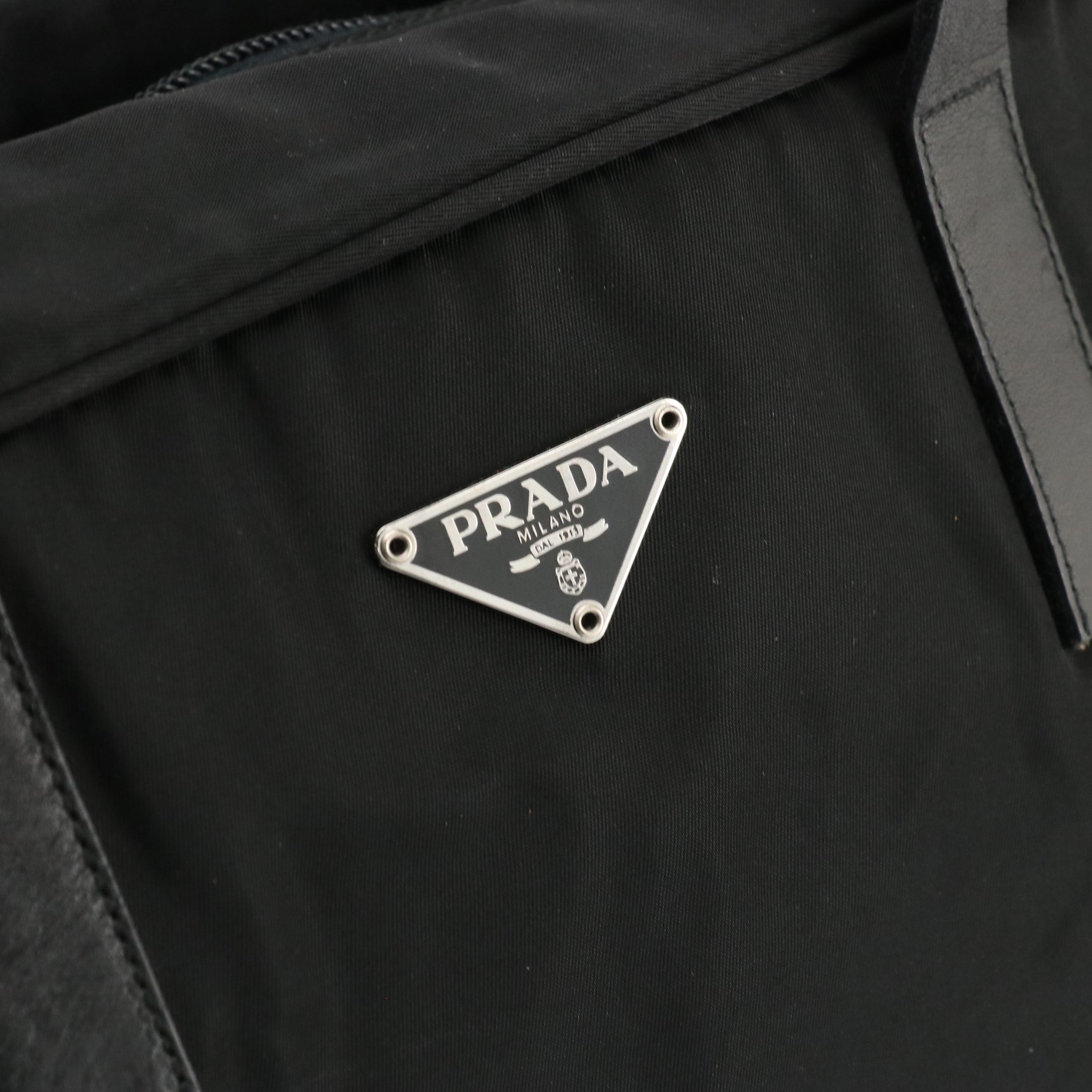 Prada Boston Bag in Black Nylon with Leather Trim