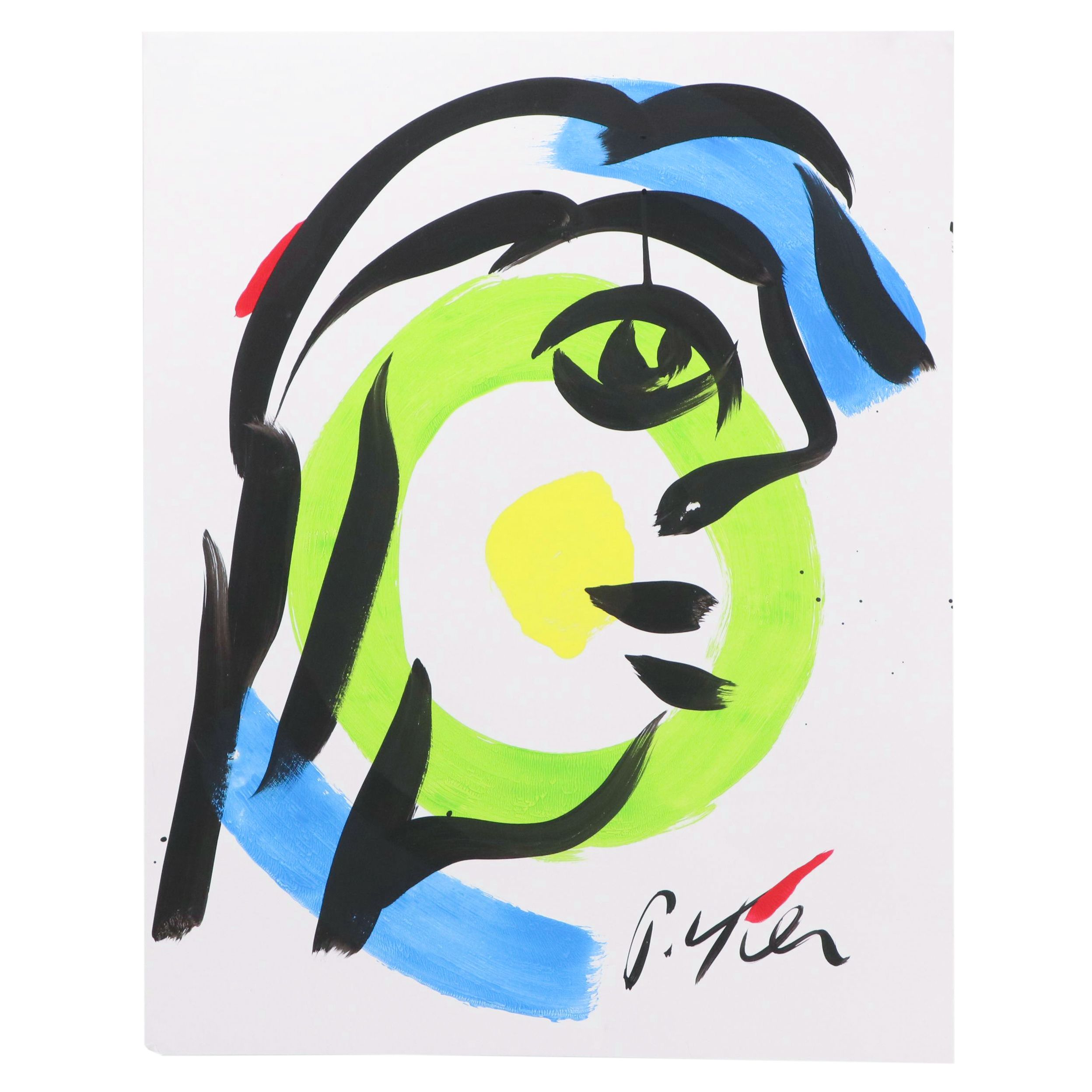 Peter Keil Abstract Acrylic Portrait Painting, Late 20th Century