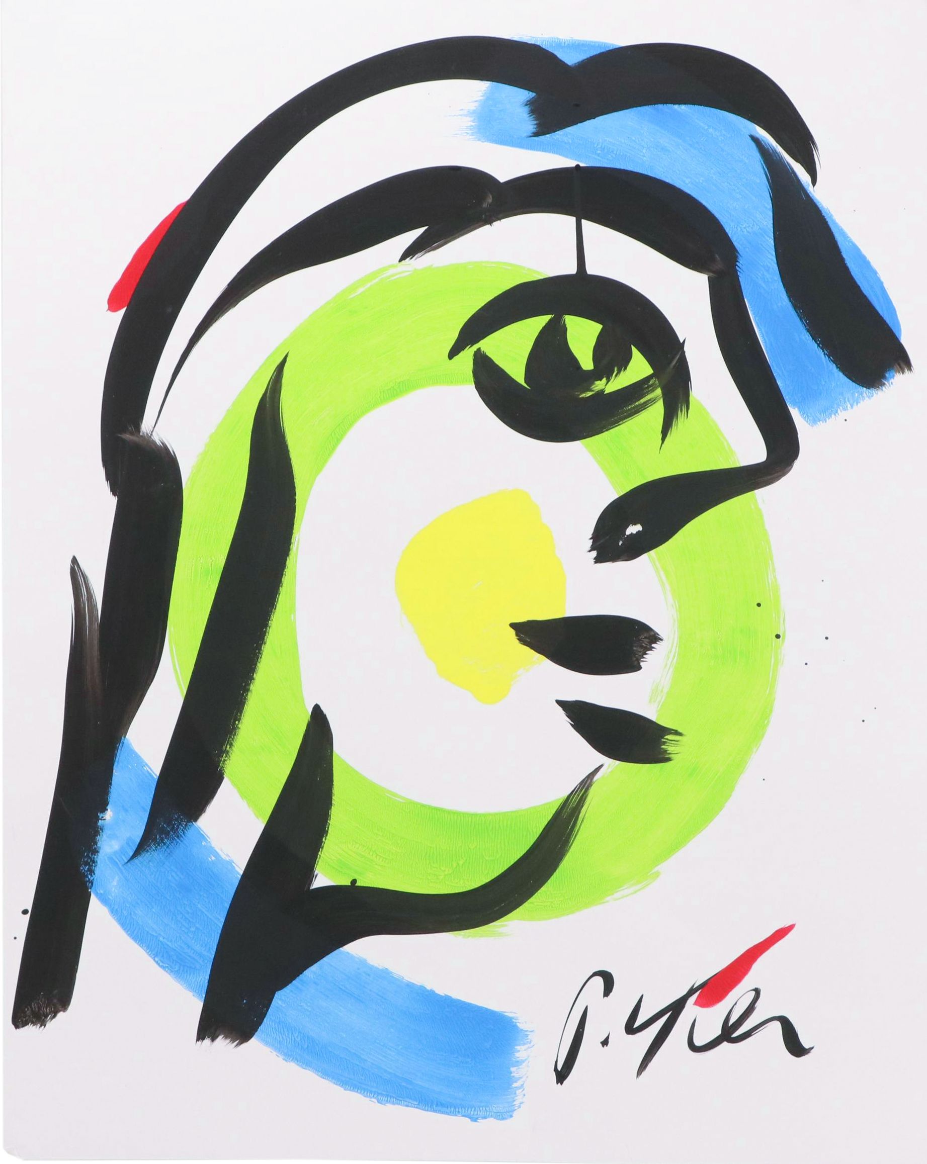 Peter Keil Abstract Acrylic Portrait Painting, Late 20th Century