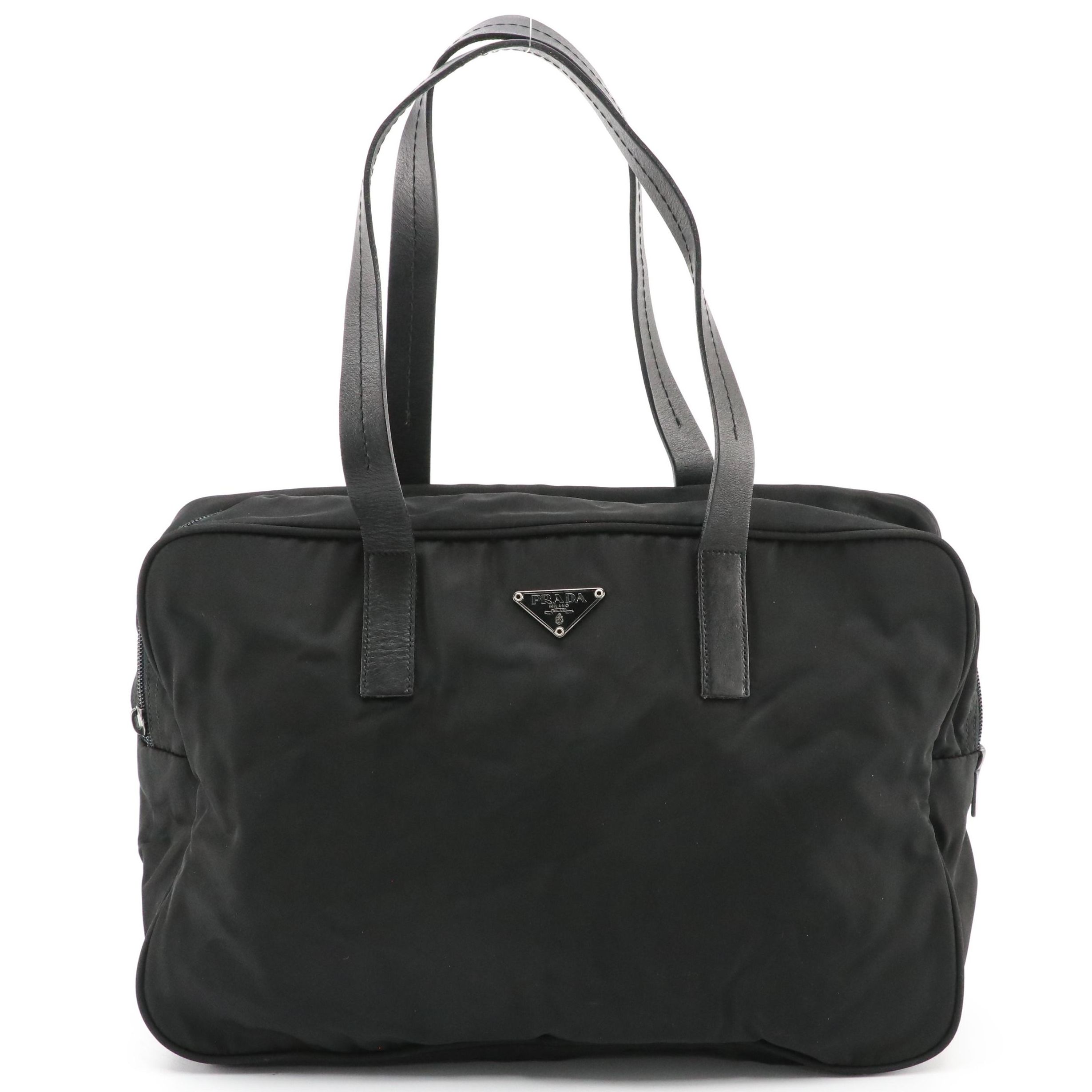Prada Boston Bag in Black Nylon with Leather Trim