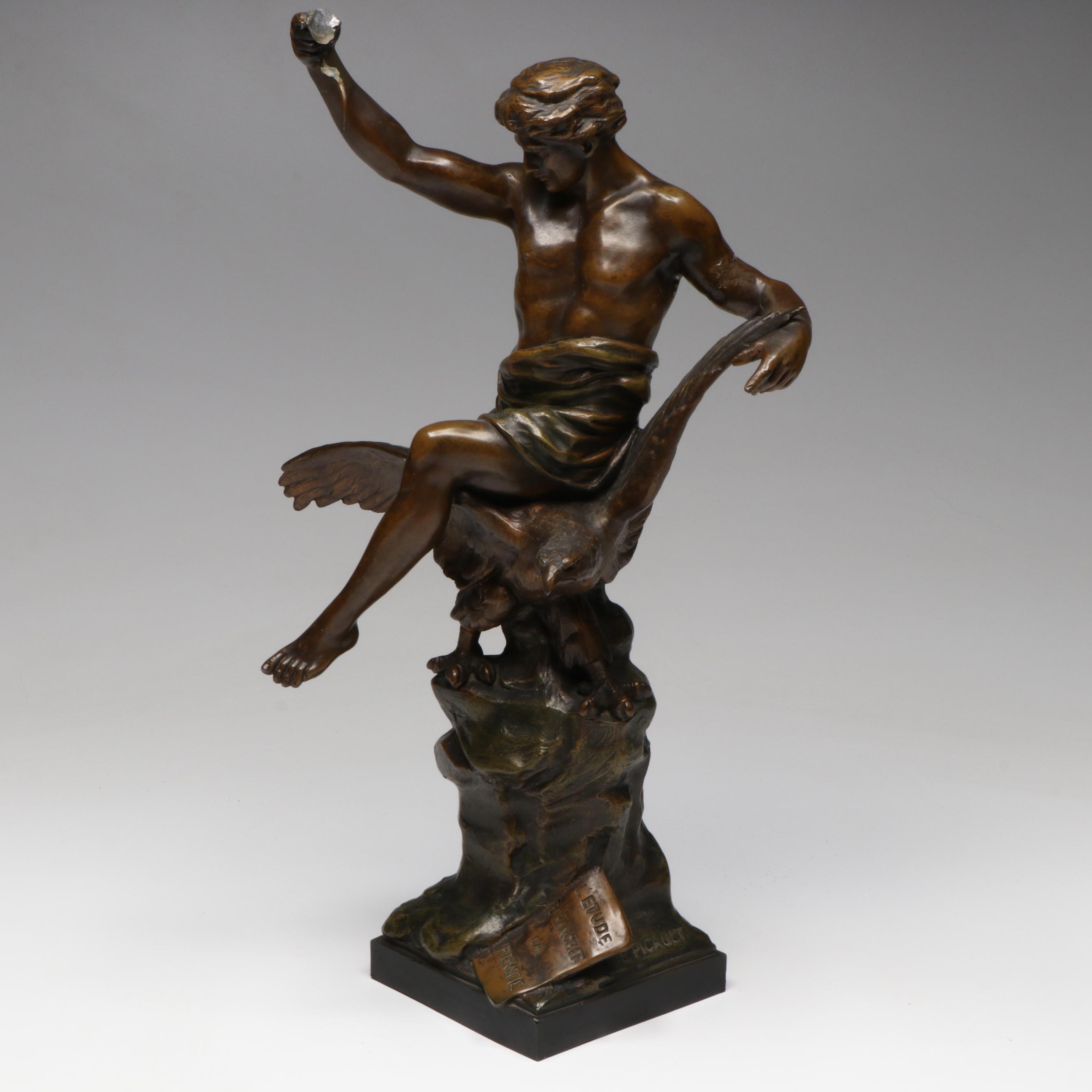 Patinated Brass After Émile Louis Picault "L'Étude Affranchit la Pensée"