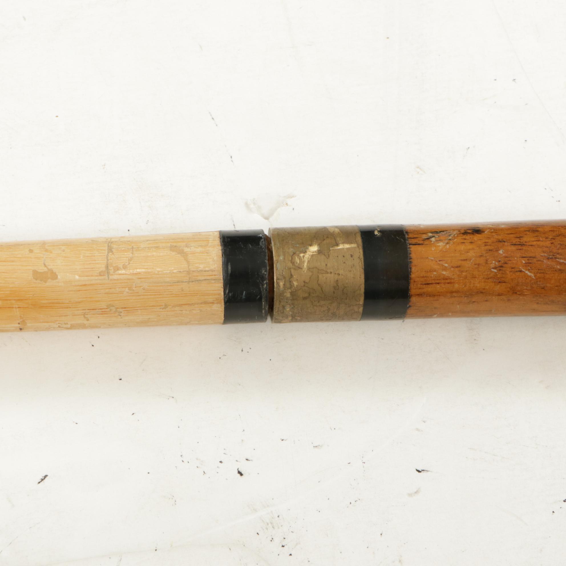 Carved Wood and Brass Wood Walking Stick and Pool Cue with Dragon Design