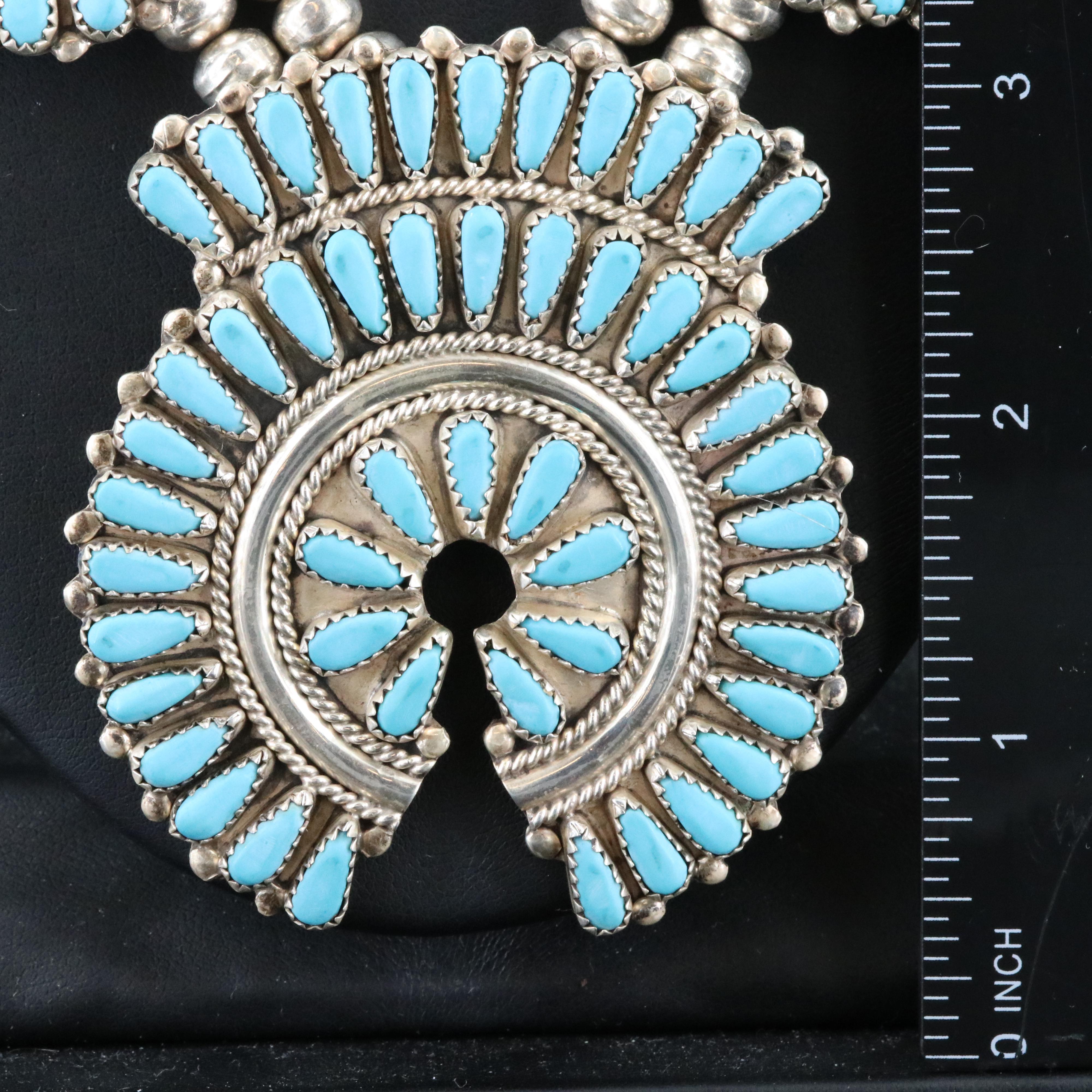 Wilford M. Begay Navajo Diné Sterling Turquoise Squash Blossom Necklace
