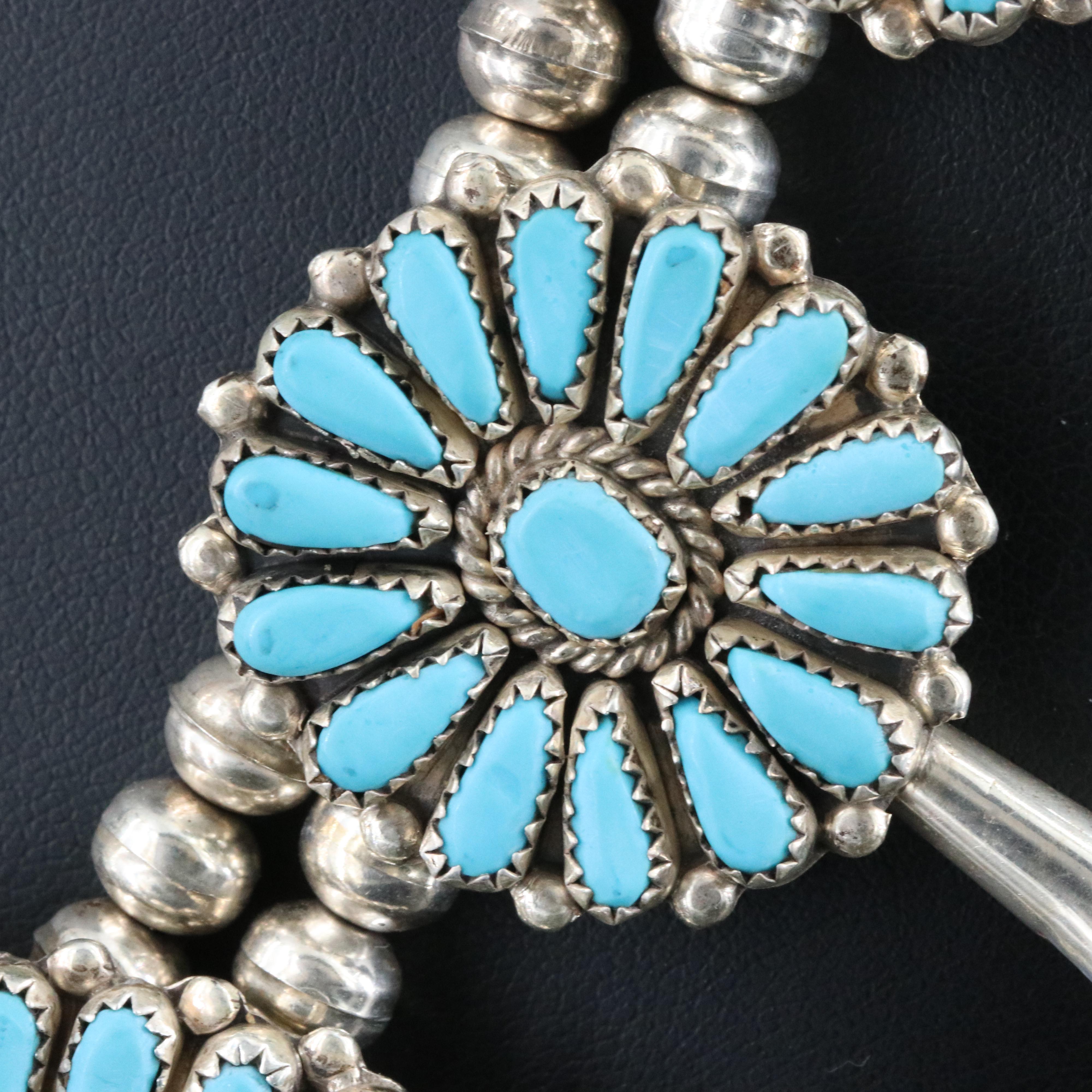 Wilford M. Begay Navajo Diné Sterling Turquoise Squash Blossom Necklace