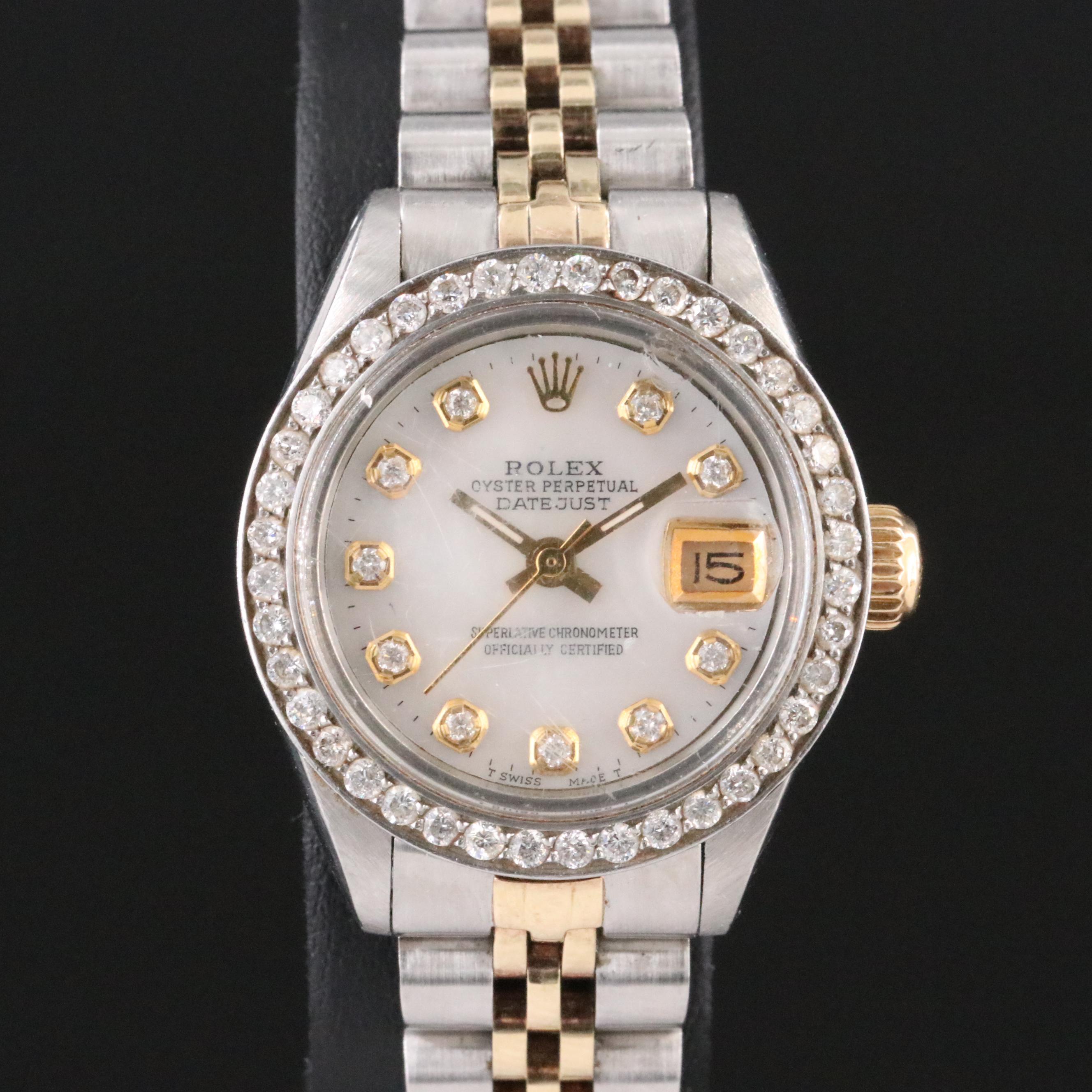 1979 Rolex Custom Diamond Mother-of-Pearl Dial and Bezel Datejust Watch