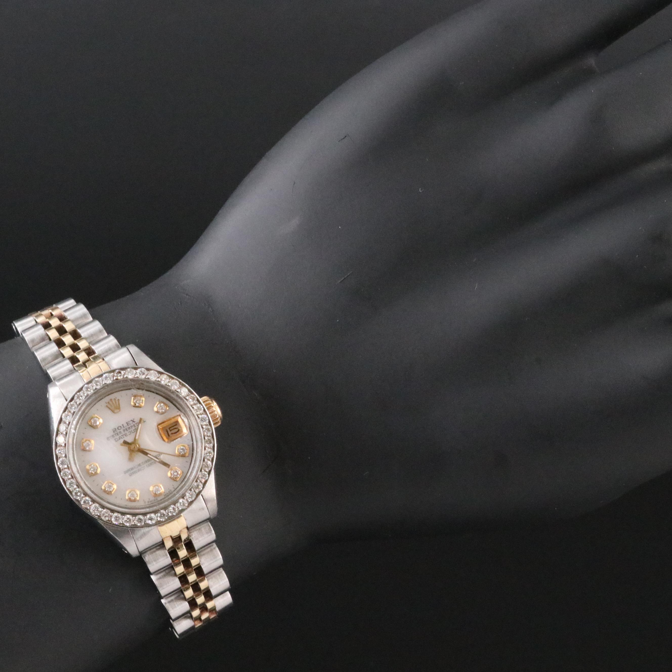 1979 Rolex Custom Diamond Mother-of-Pearl Dial and Bezel Datejust Watch