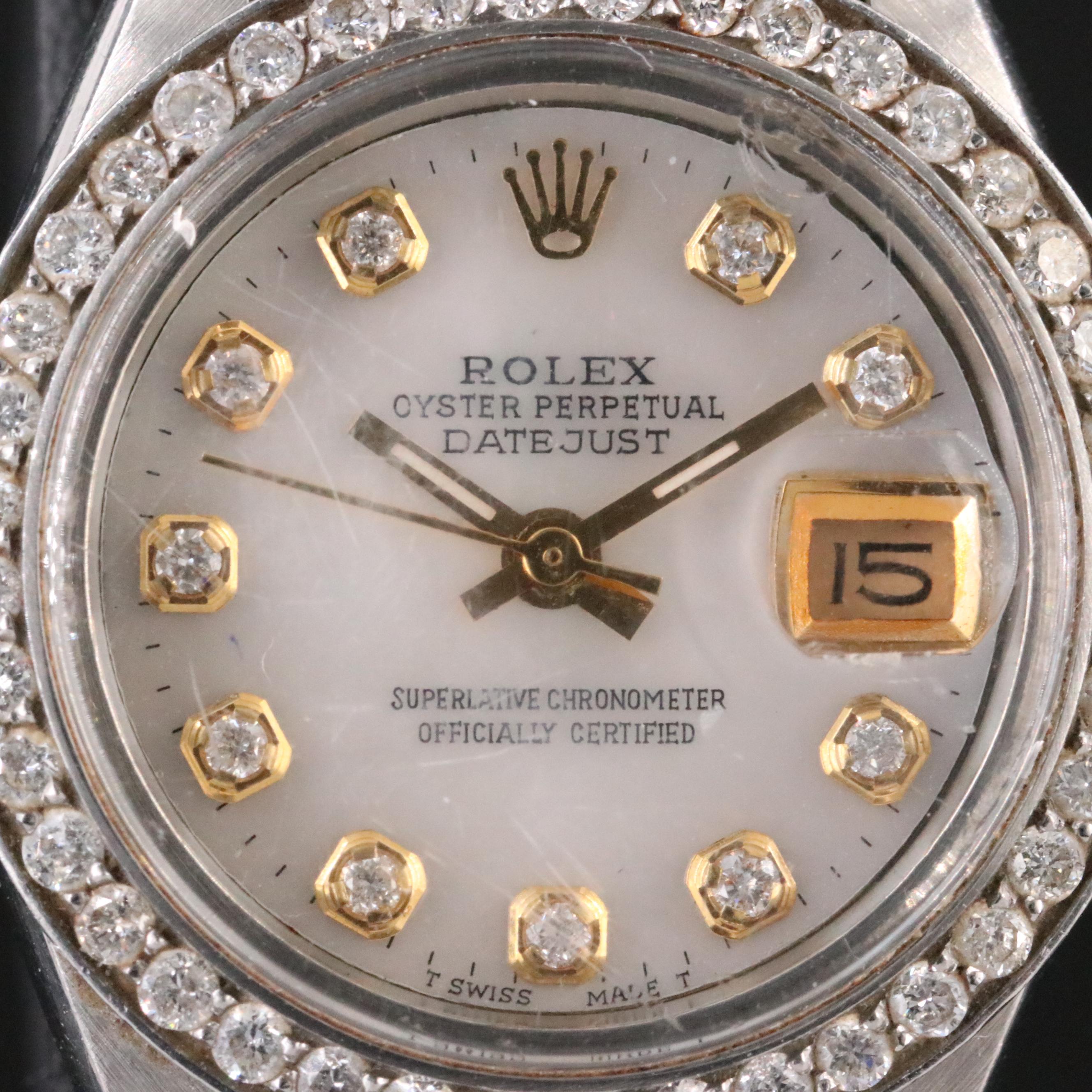 1979 Rolex Custom Diamond Mother-of-Pearl Dial and Bezel Datejust Watch