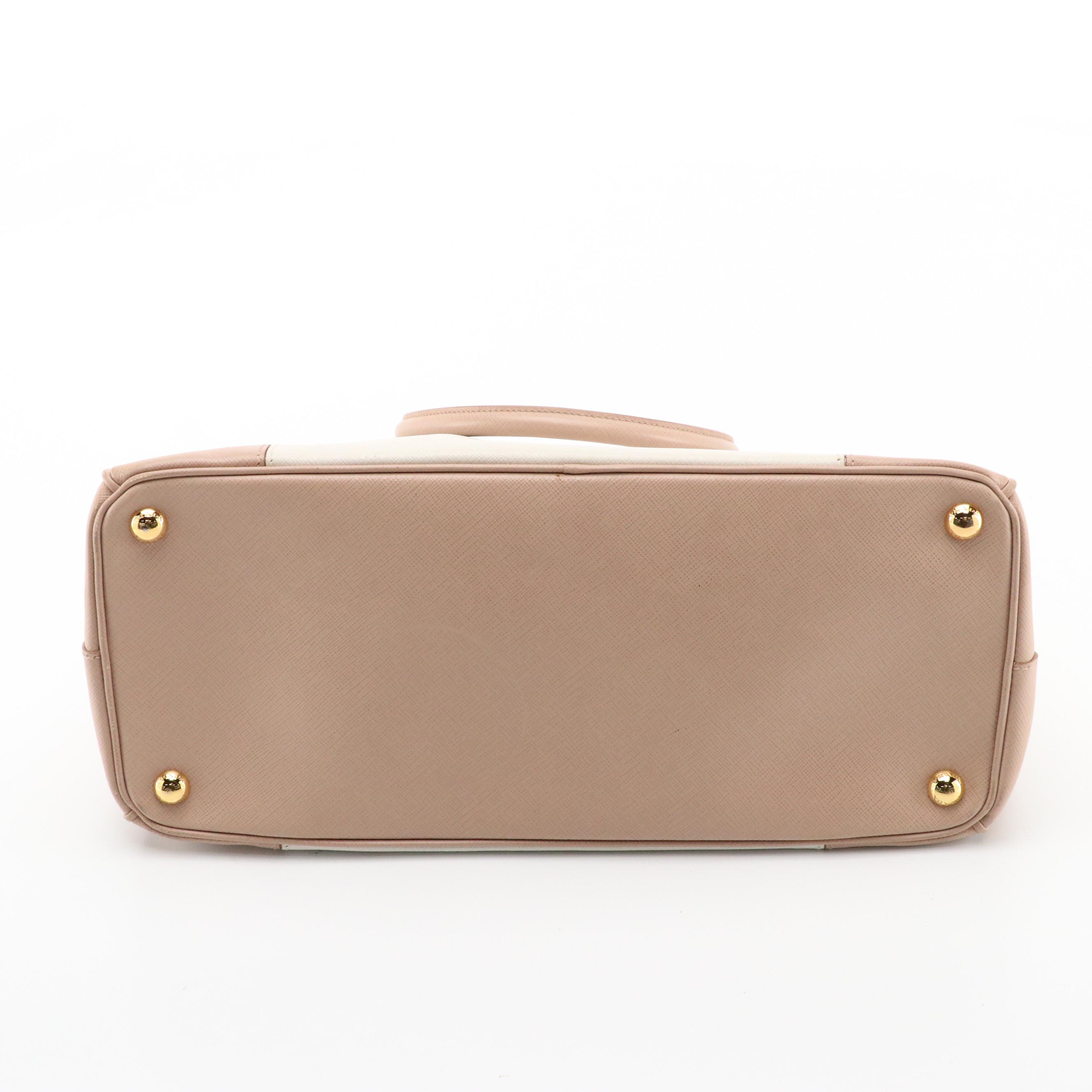 Prada Double Zip Medium Tote B2274C in Talco/Cammeo Saffiano Lux Leather