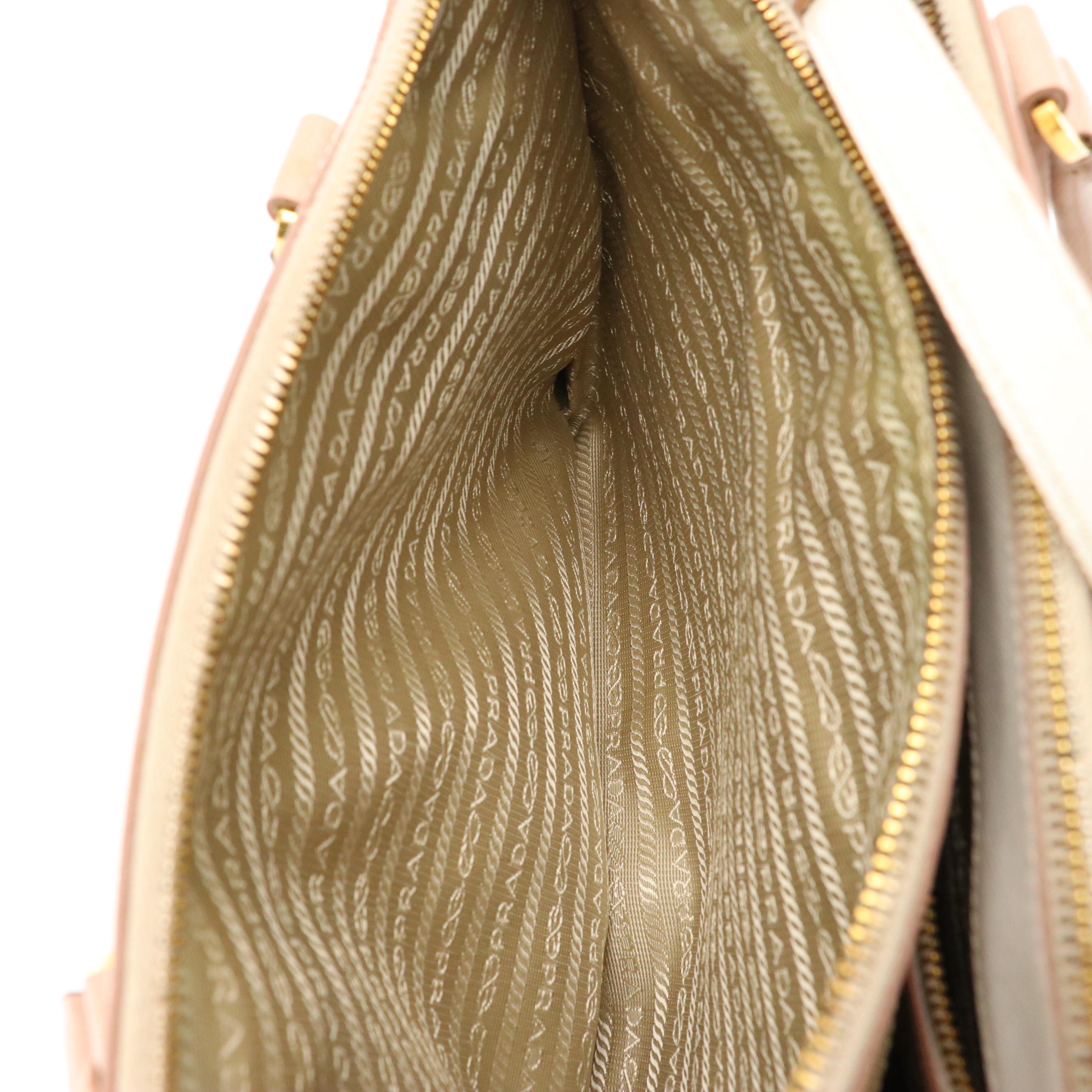 Prada Double Zip Medium Tote B2274C in Talco/Cammeo Saffiano Lux Leather