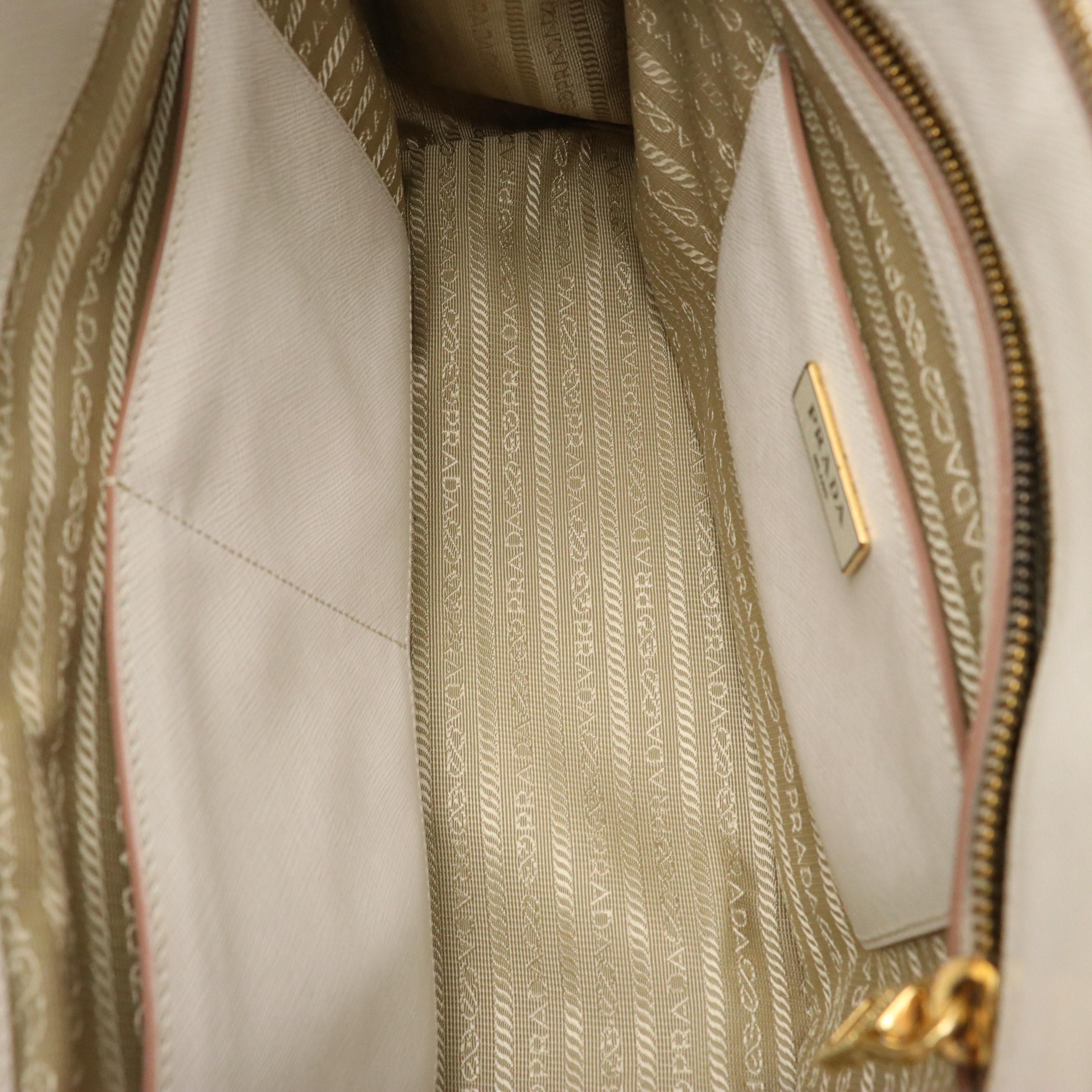 Prada Double Zip Medium Tote B2274C in Talco/Cammeo Saffiano Lux Leather