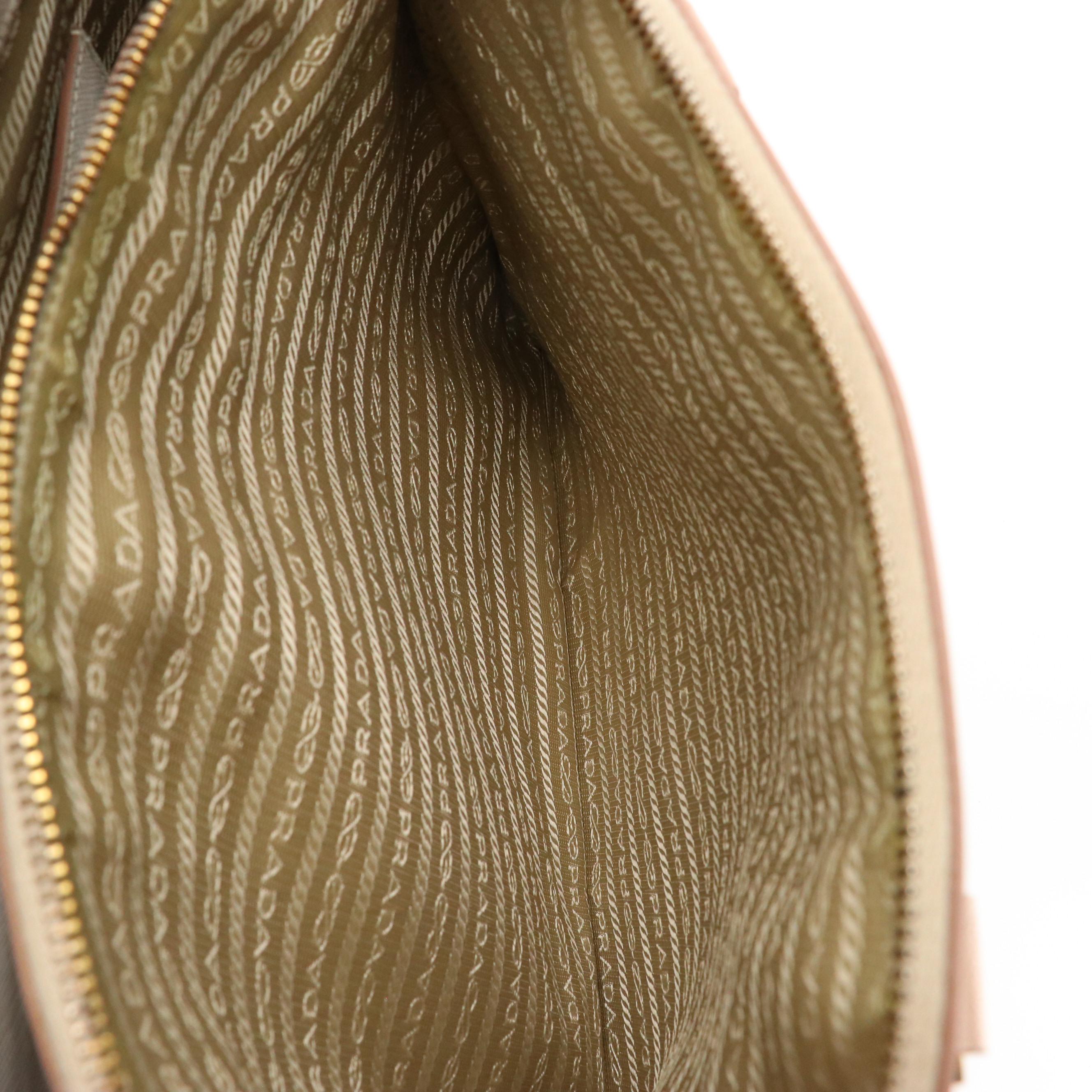 Prada Double Zip Medium Tote B2274C in Talco/Cammeo Saffiano Lux Leather