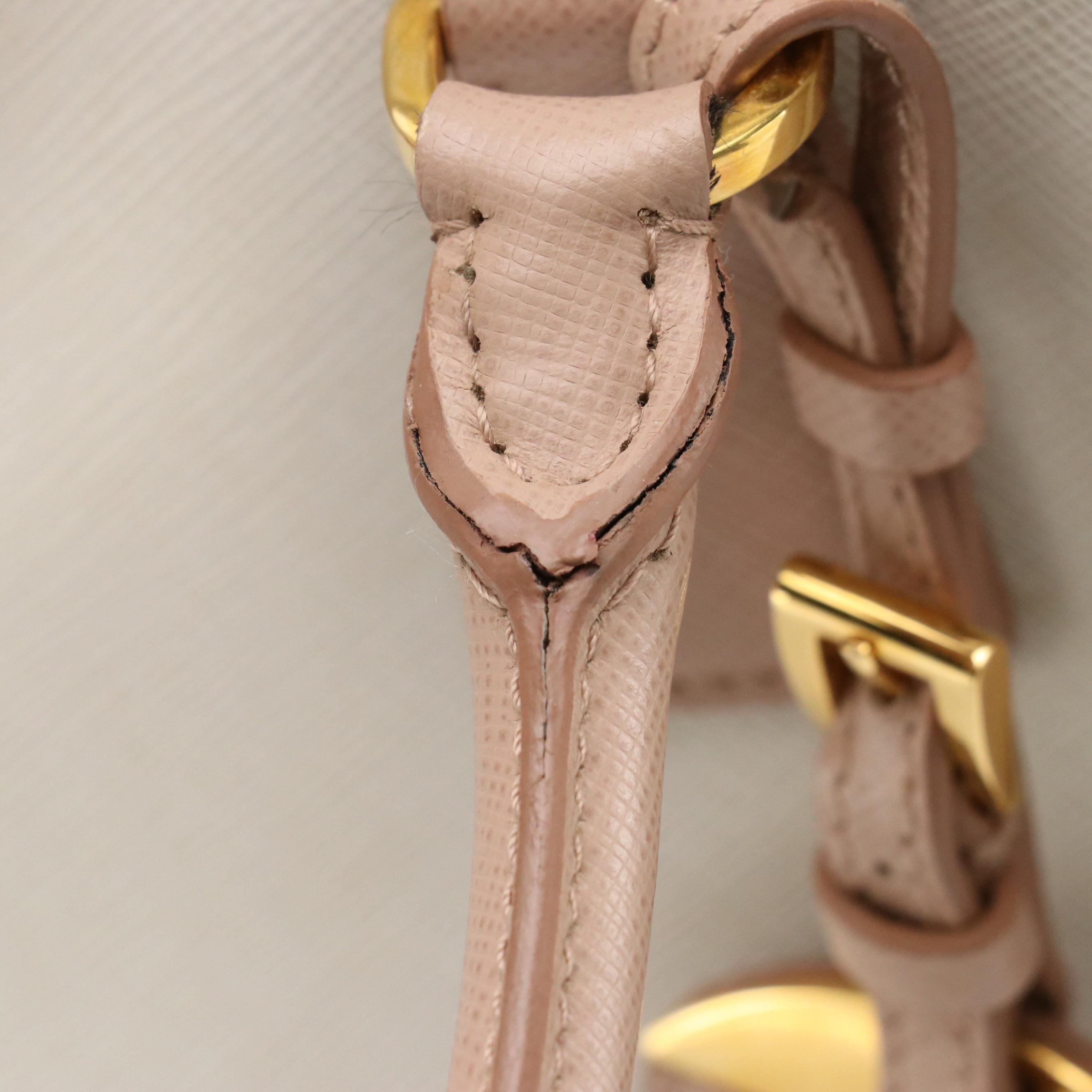 Prada Double Zip Medium Tote B2274C in Talco/Cammeo Saffiano Lux Leather