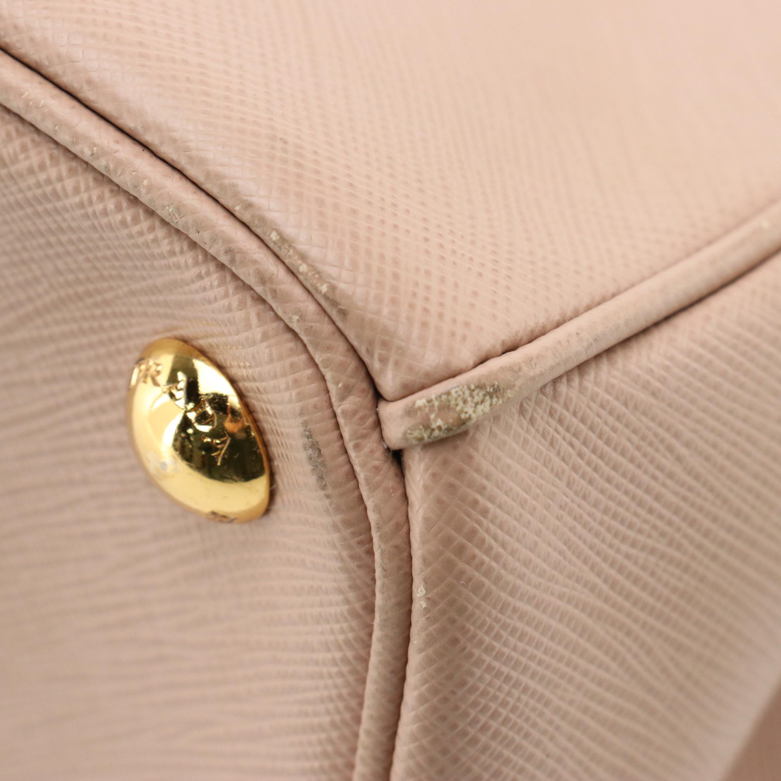 Prada Double Zip Medium Tote B2274C in Talco/Cammeo Saffiano Lux Leather