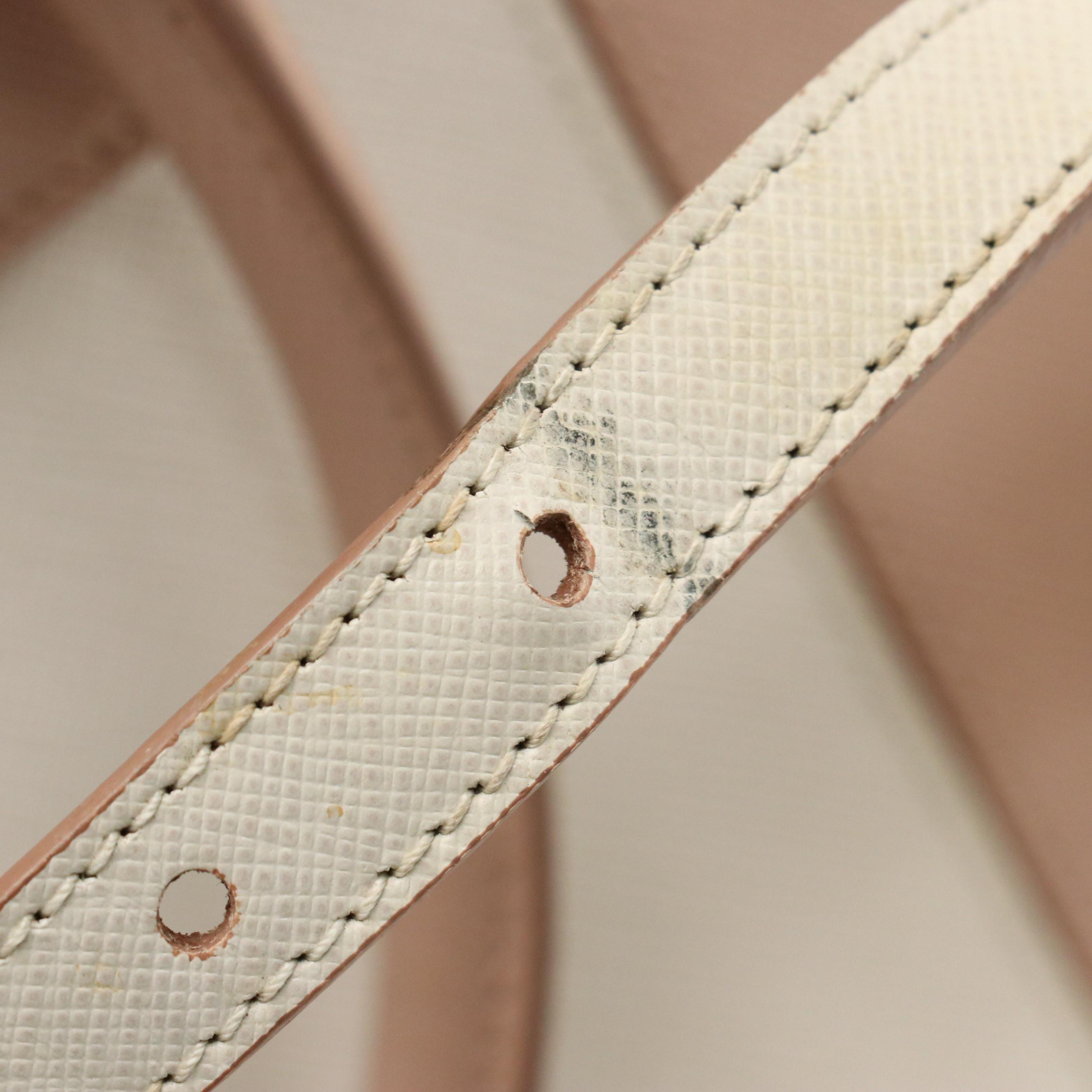 Prada Double Zip Medium Tote B2274C in Talco/Cammeo Saffiano Lux Leather