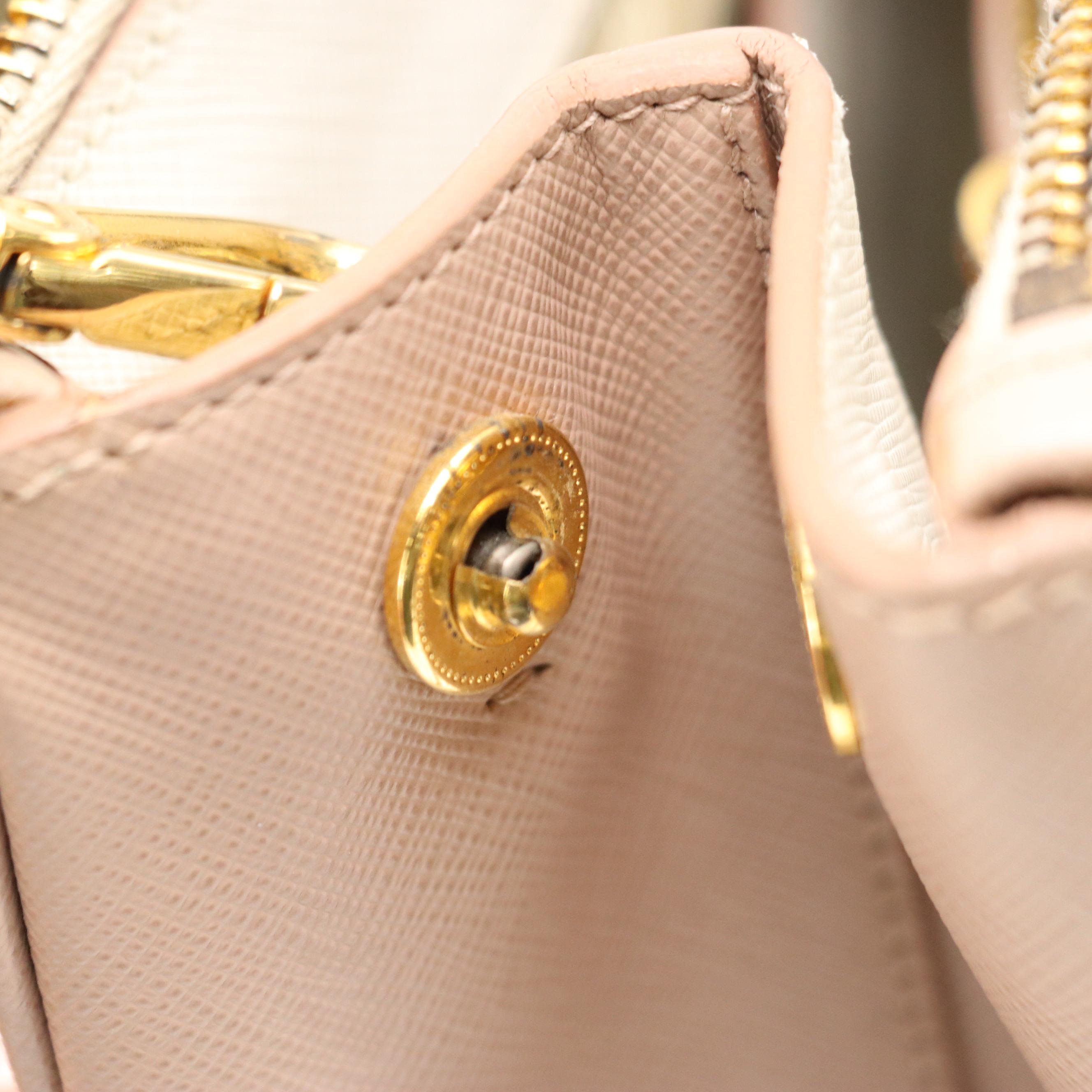 Prada Double Zip Medium Tote B2274C in Talco/Cammeo Saffiano Lux Leather