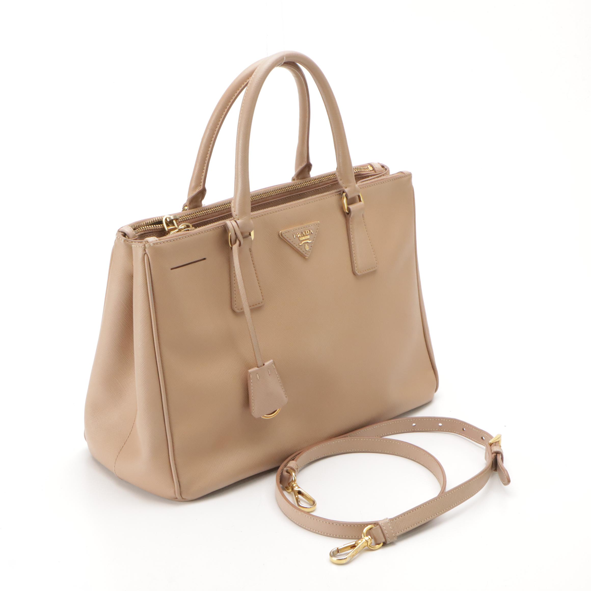 Prada Double Zip Medium Tote BN2274 in Cammeo Saffiano Lux Leather