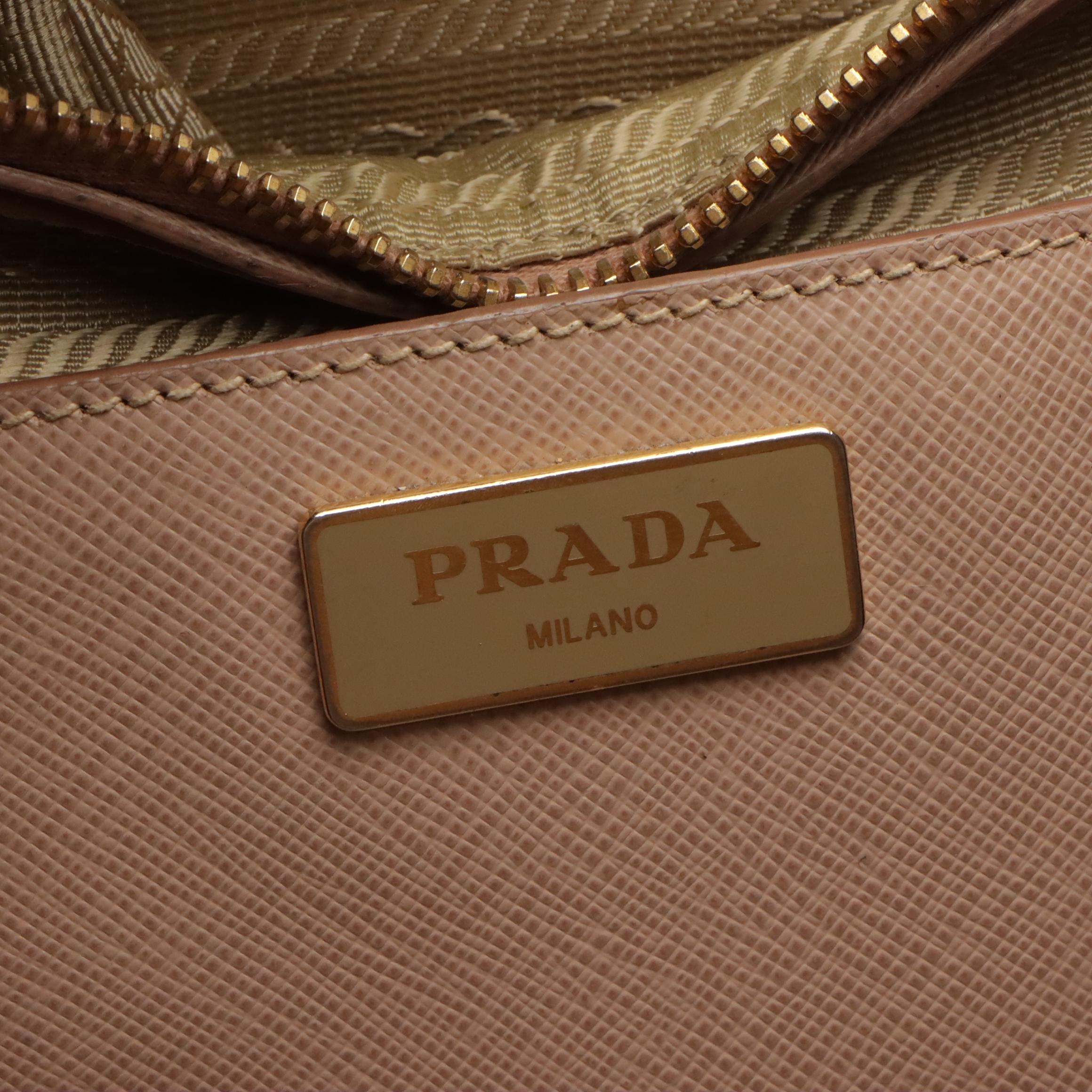 Prada Double Zip Medium Tote BN2274 in Cammeo Saffiano Lux Leather