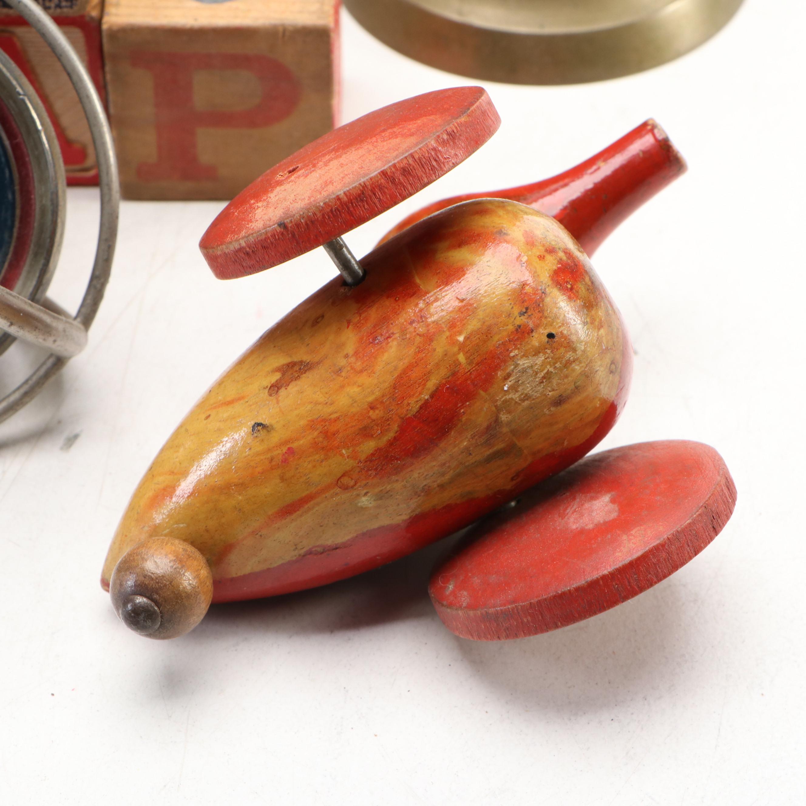 Educational Board, Letter Block, Wagon, Bell and More Toys, Early to Mid-20th C.