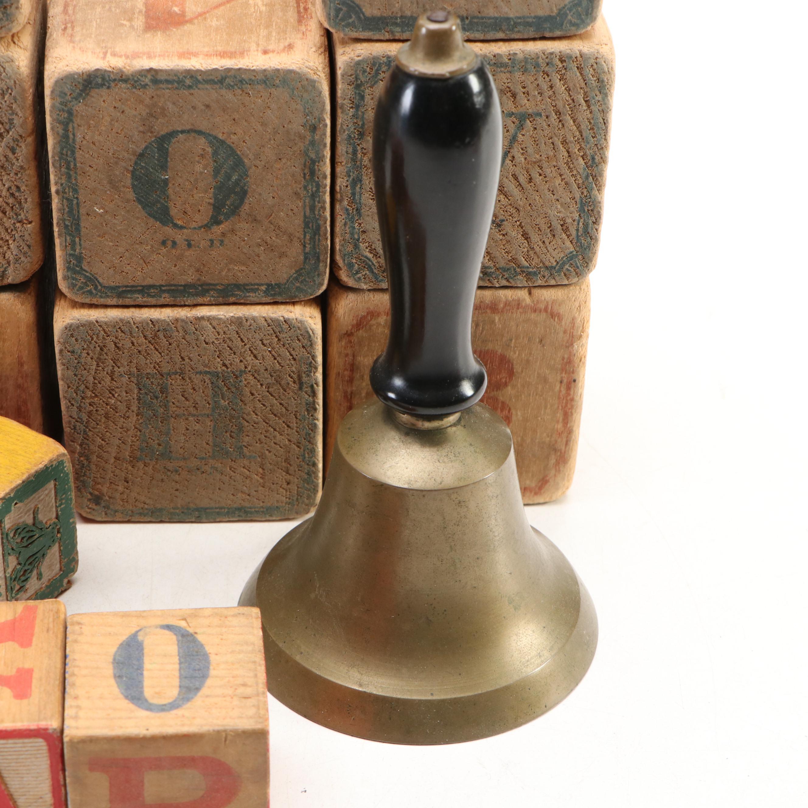Educational Board, Letter Block, Wagon, Bell and More Toys, Early to Mid-20th C.