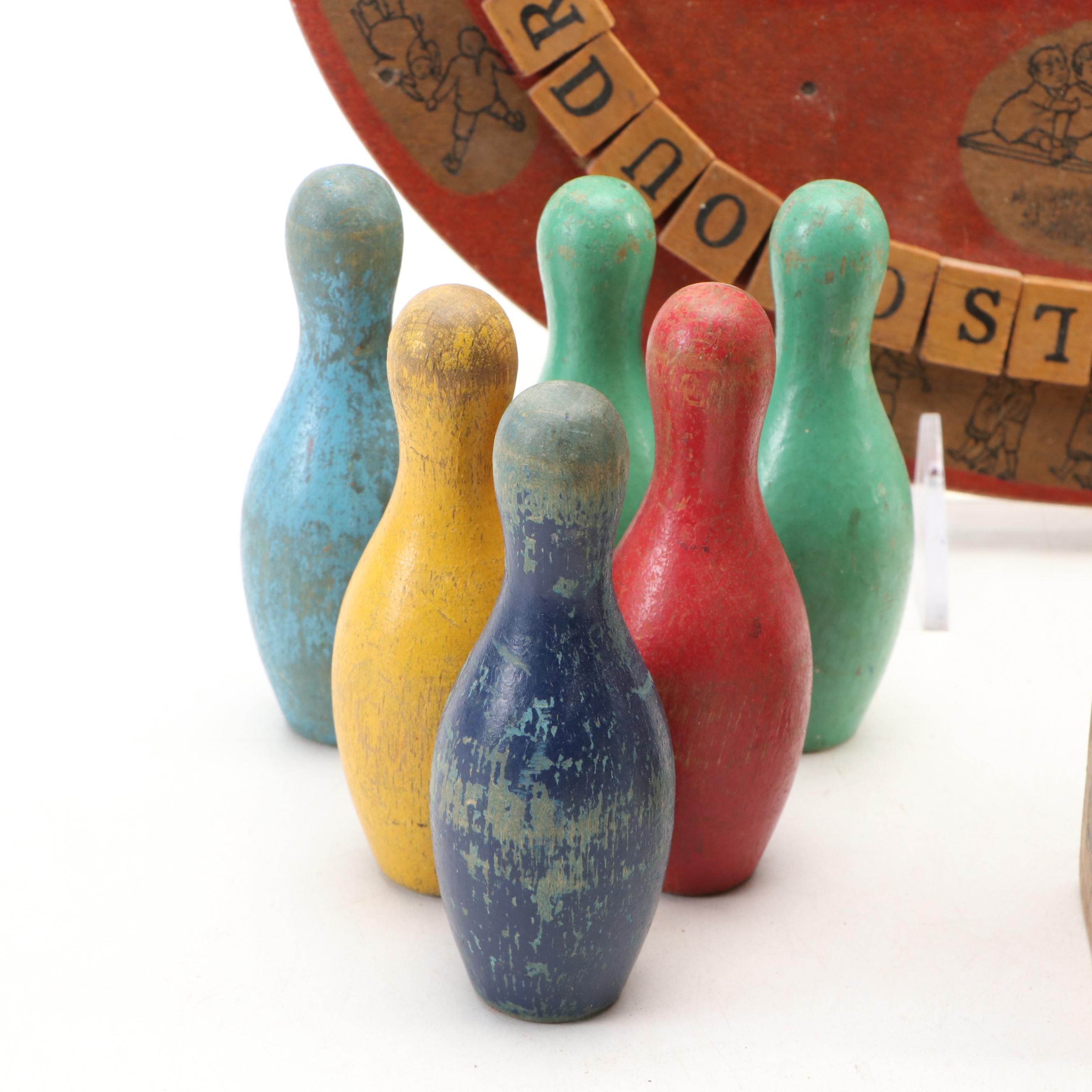 Educational Board, Letter Block, Wagon, Bell and More Toys, Early to Mid-20th C.