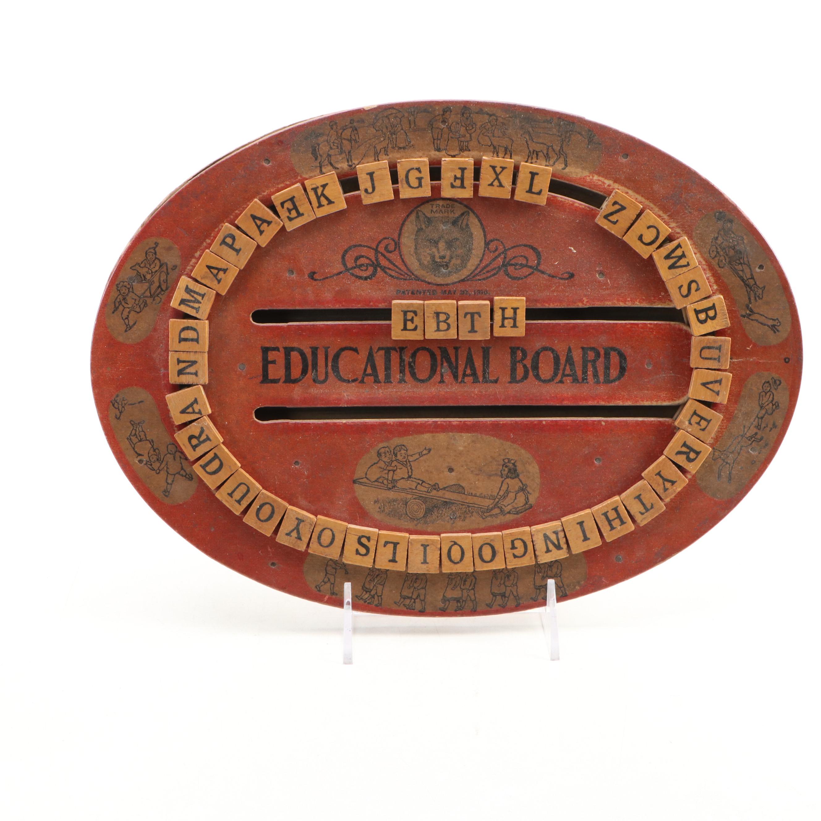 Educational Board, Letter Block, Wagon, Bell and More Toys, Early to Mid-20th C.