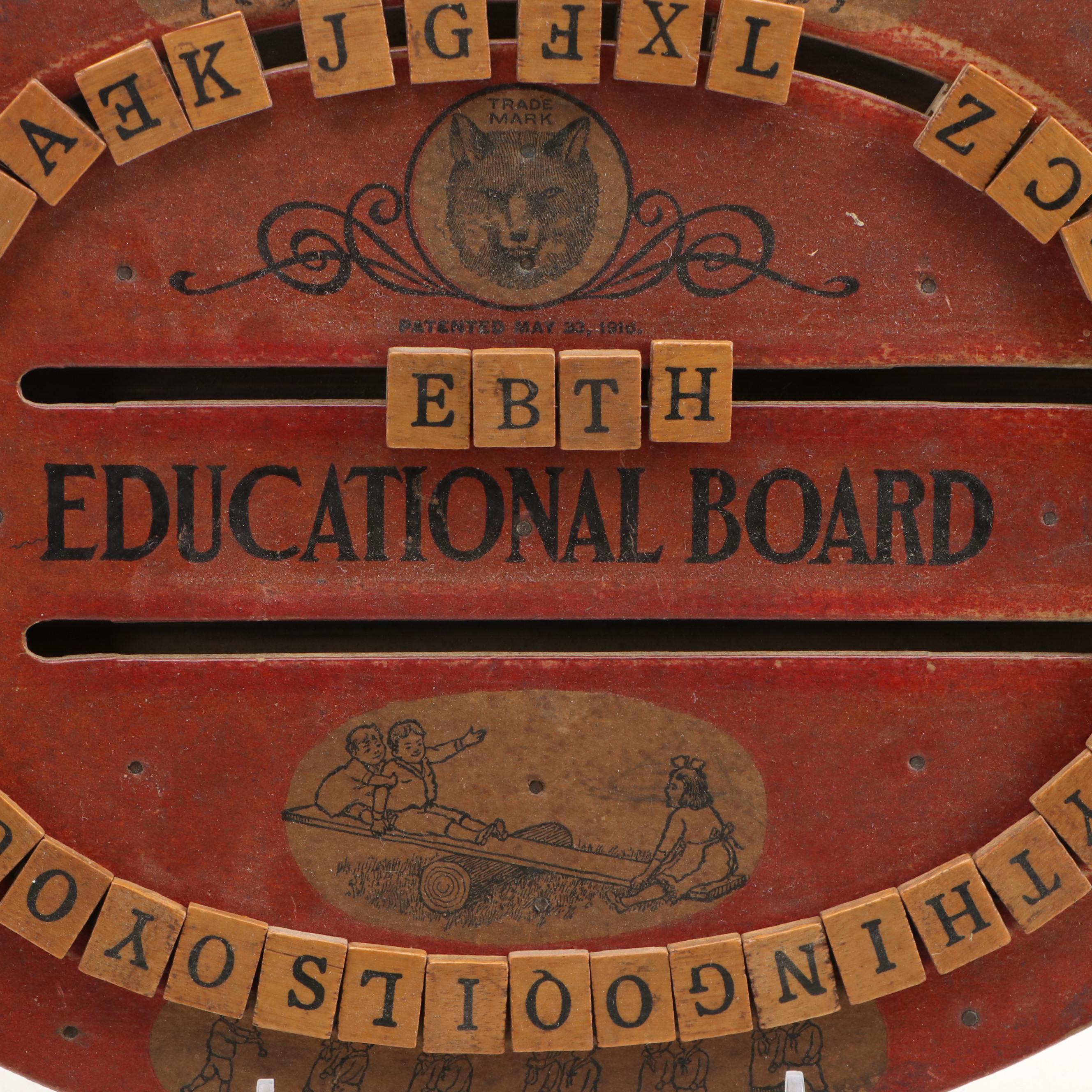 Educational Board, Letter Block, Wagon, Bell and More Toys, Early to Mid-20th C.