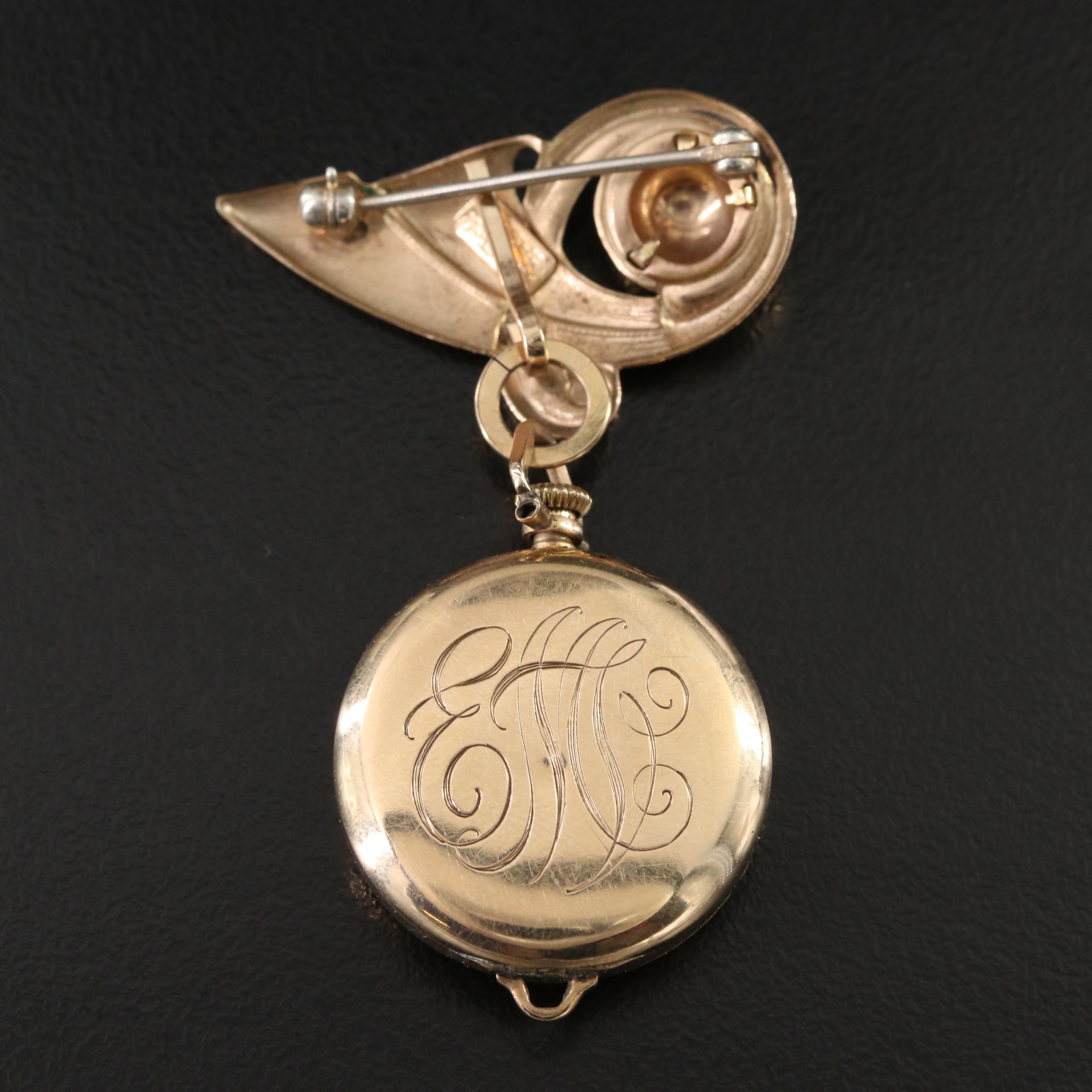14K Swiss Convertible Pocket Watch Pin
