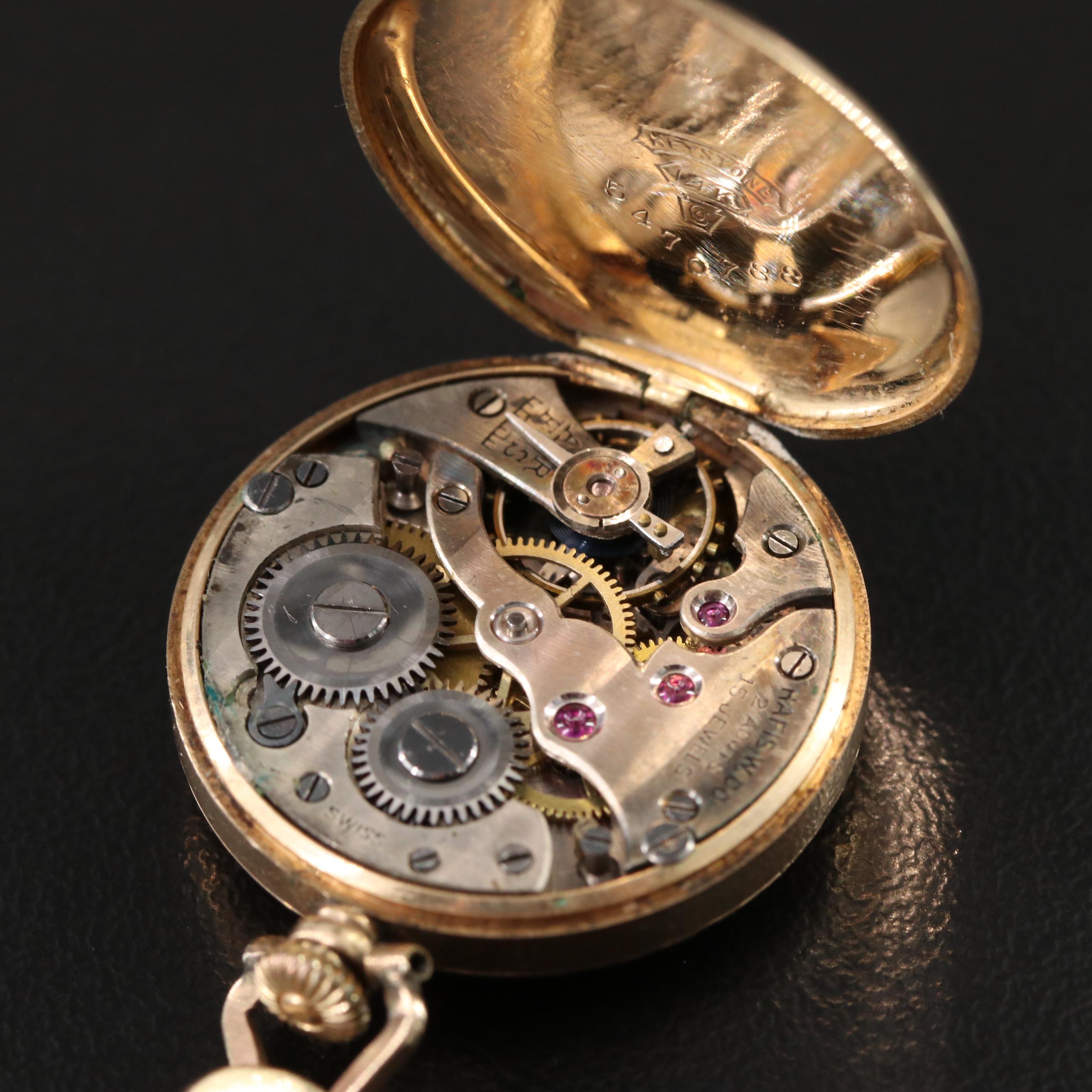 14K Swiss Convertible Pocket Watch Pin