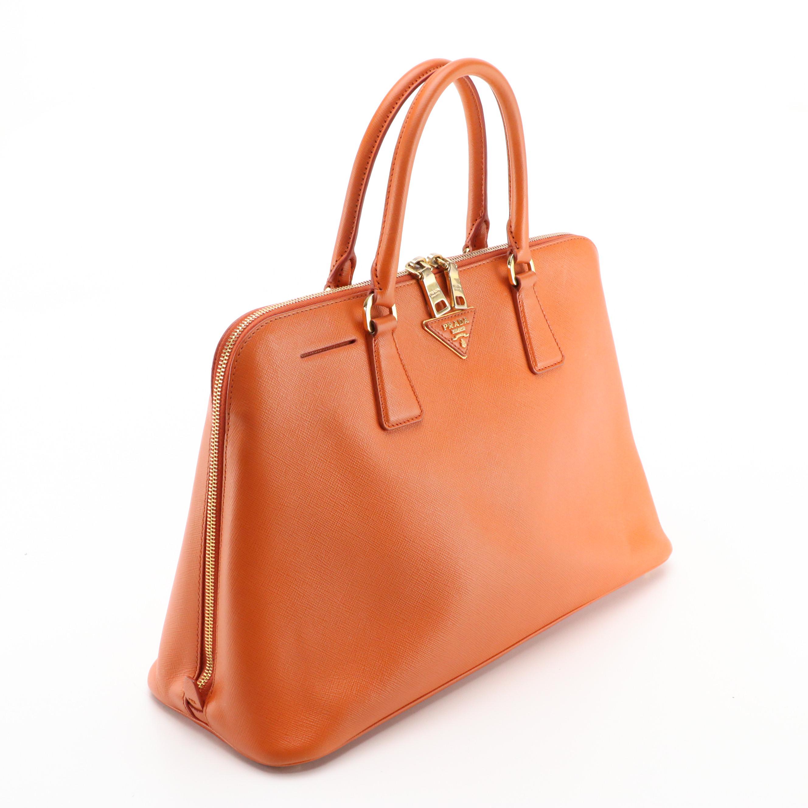 Prada Promenade Large Bag in Orange Saffiano Leather