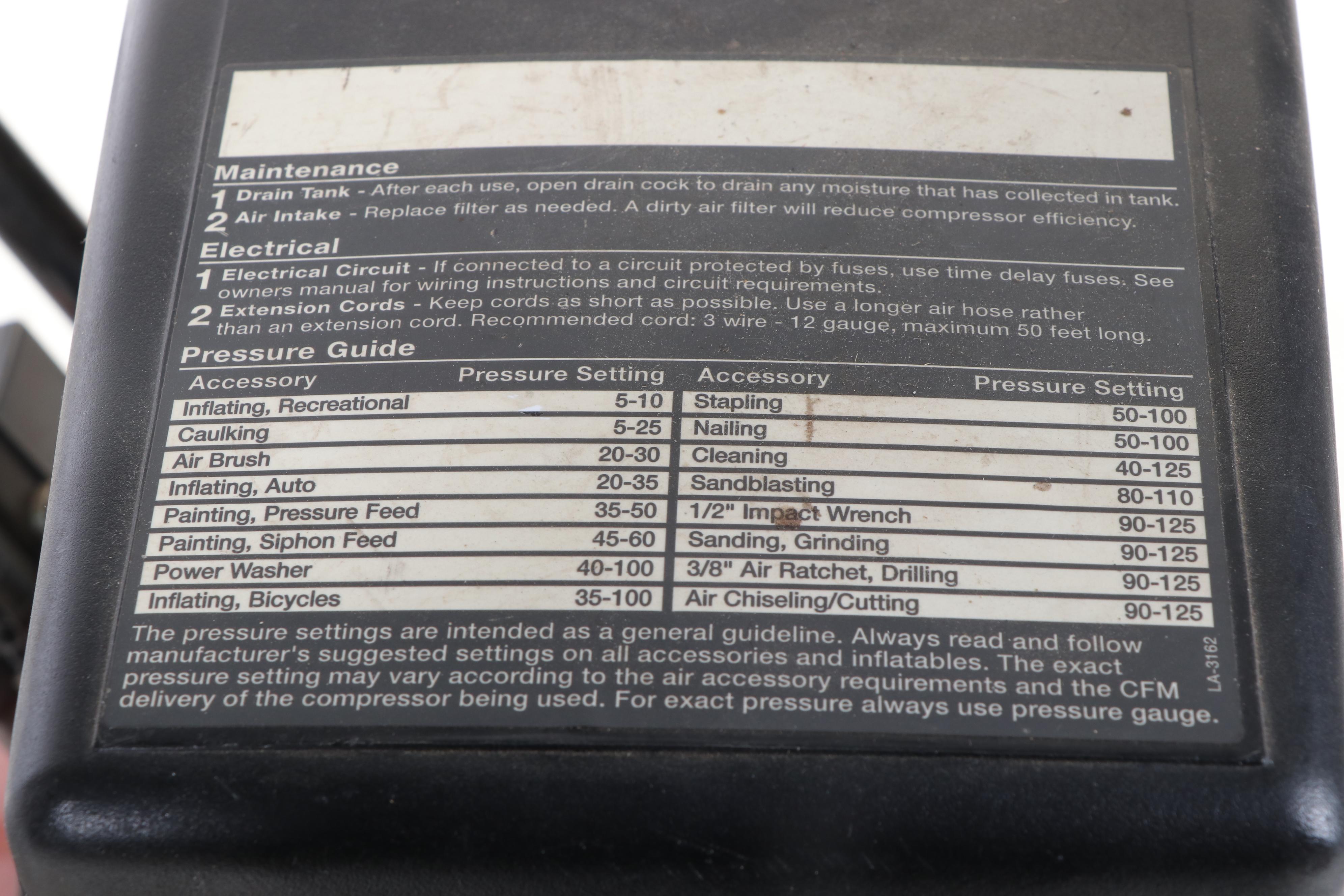 Craftsman Model 919.165140 30 Gallon Single Cylinder Air Compressor