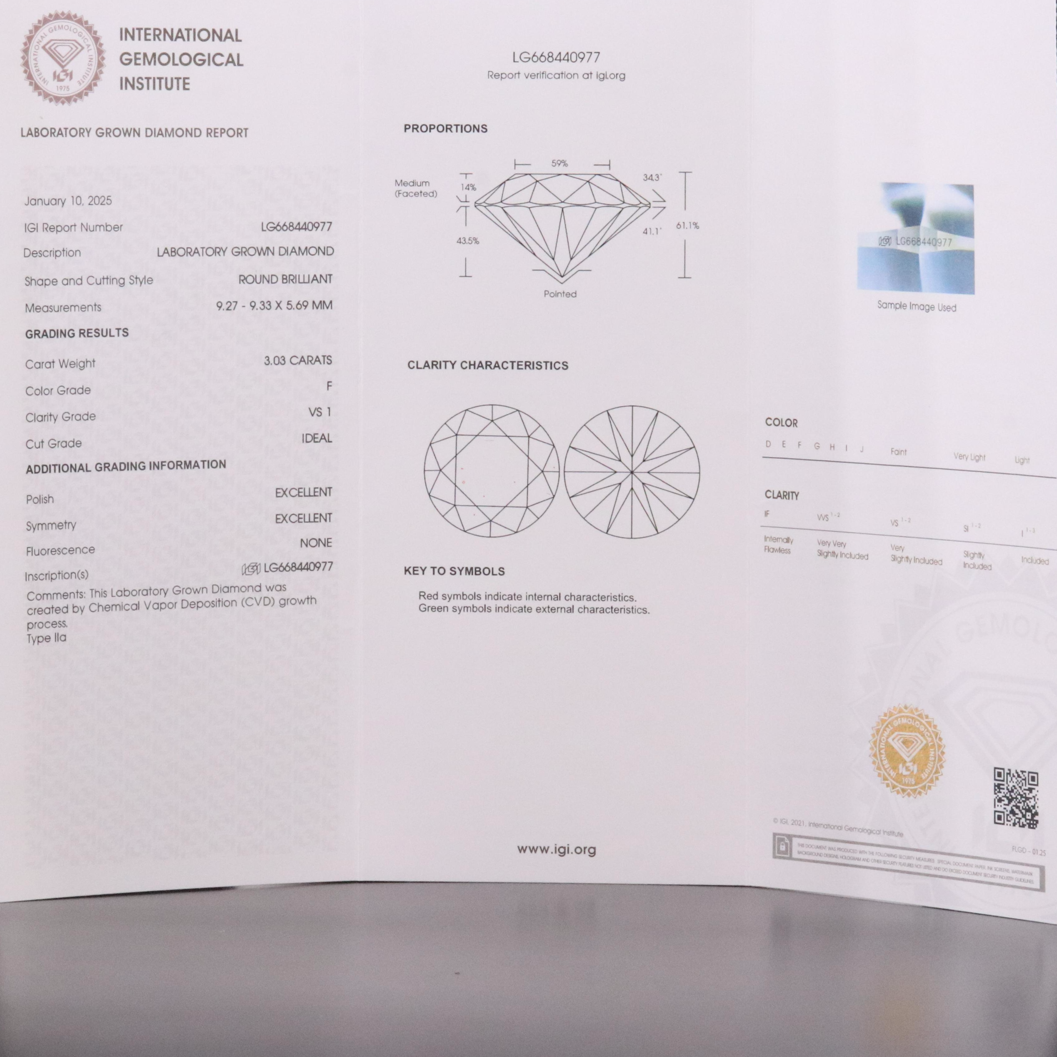 14K 3.03 CTW Lab Grown Diamond Solitaire Ring with IGI Report