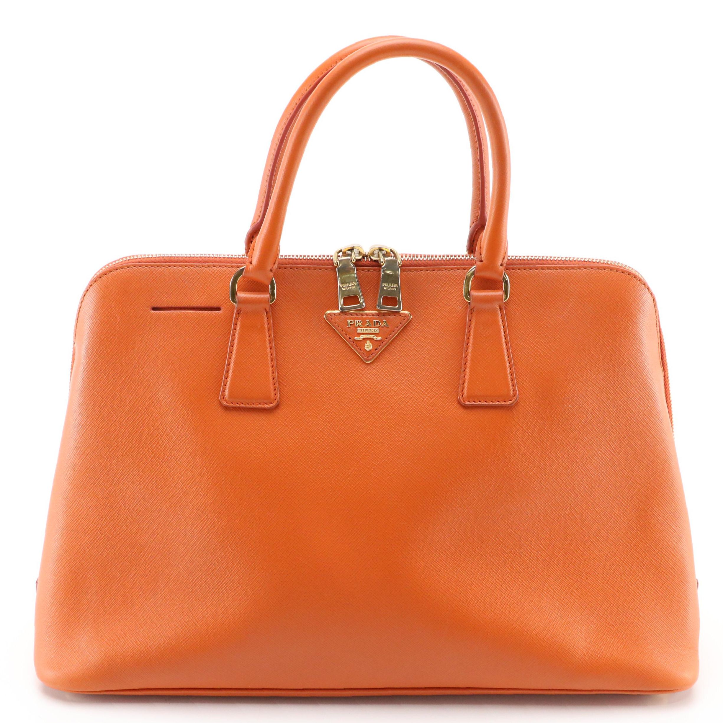 Prada Promenade Large Bag in Orange Saffiano Leather