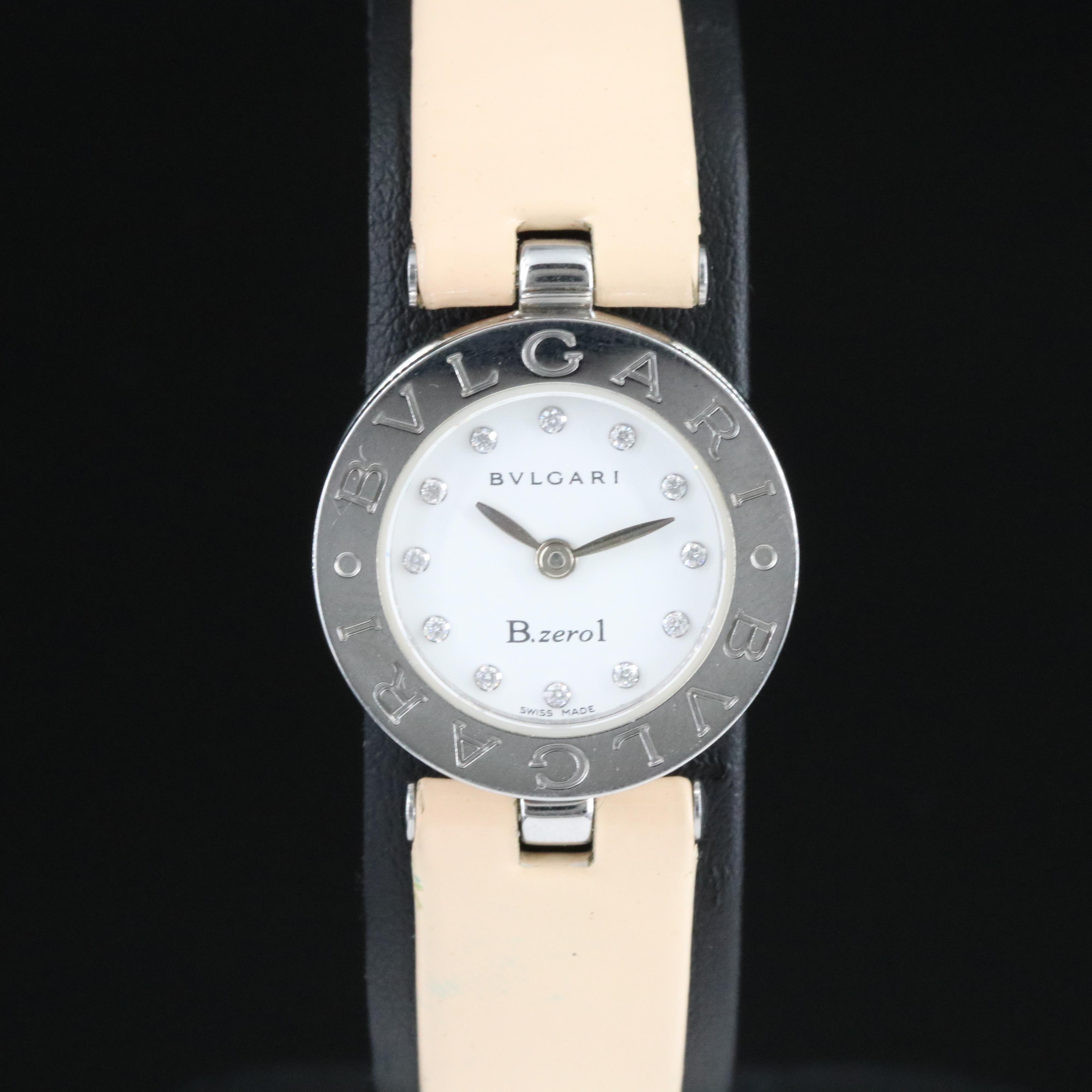 BVLGARI B.zero1 BZ 22 S Diamond Set White Dial 22mm Steel Quartz Watch