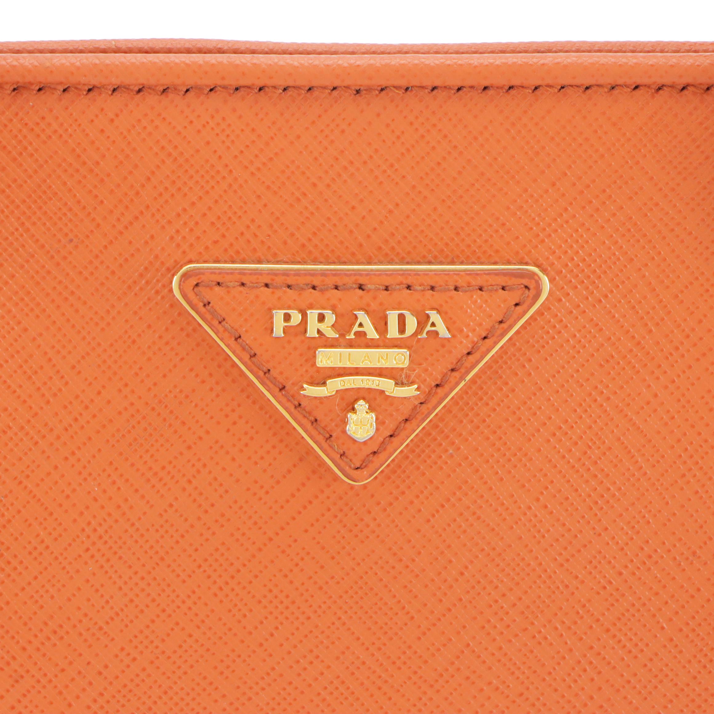 Prada Domed Top Handle Satchel Bag in Papaya Saffiano Leather