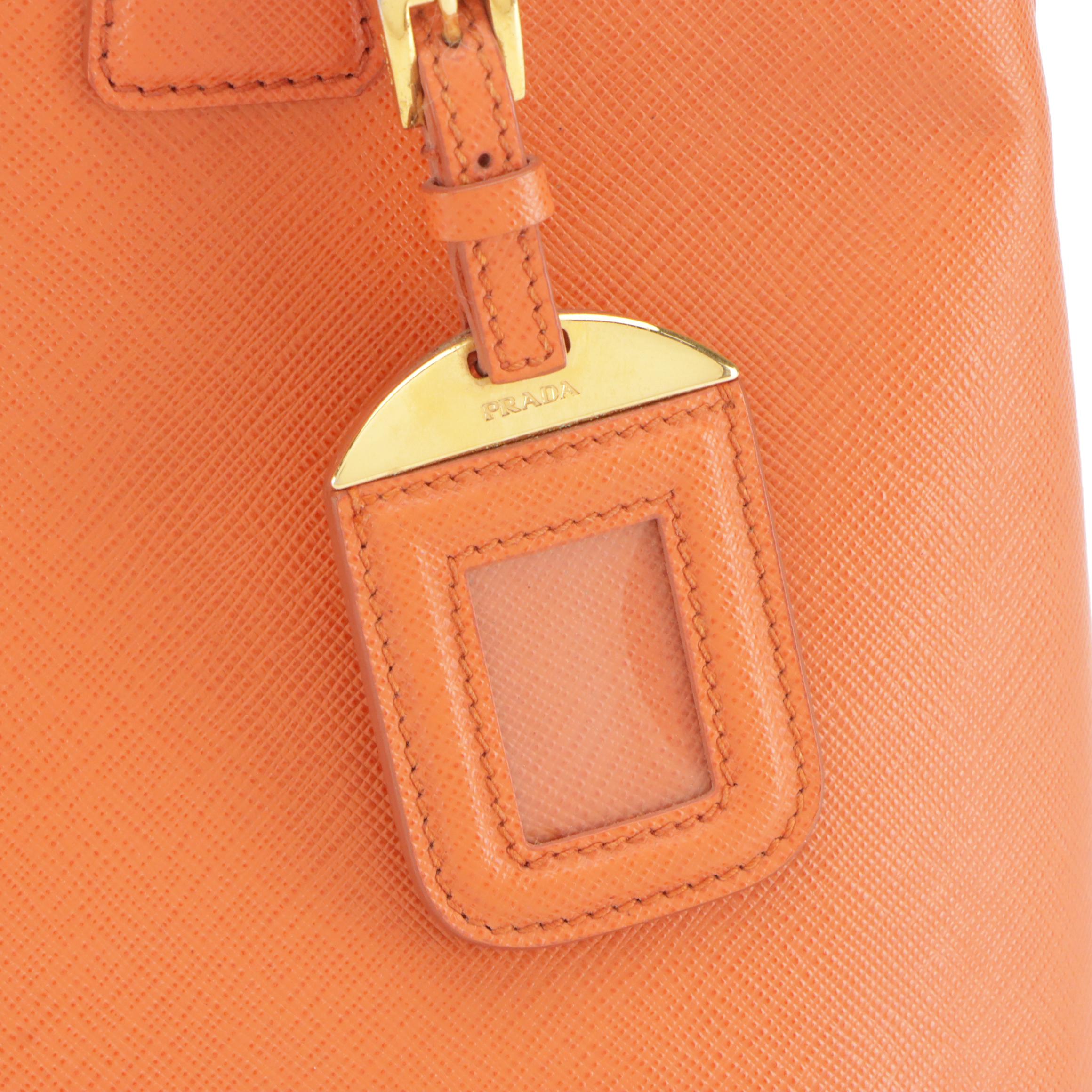 Prada Domed Top Handle Satchel Bag in Papaya Saffiano Leather