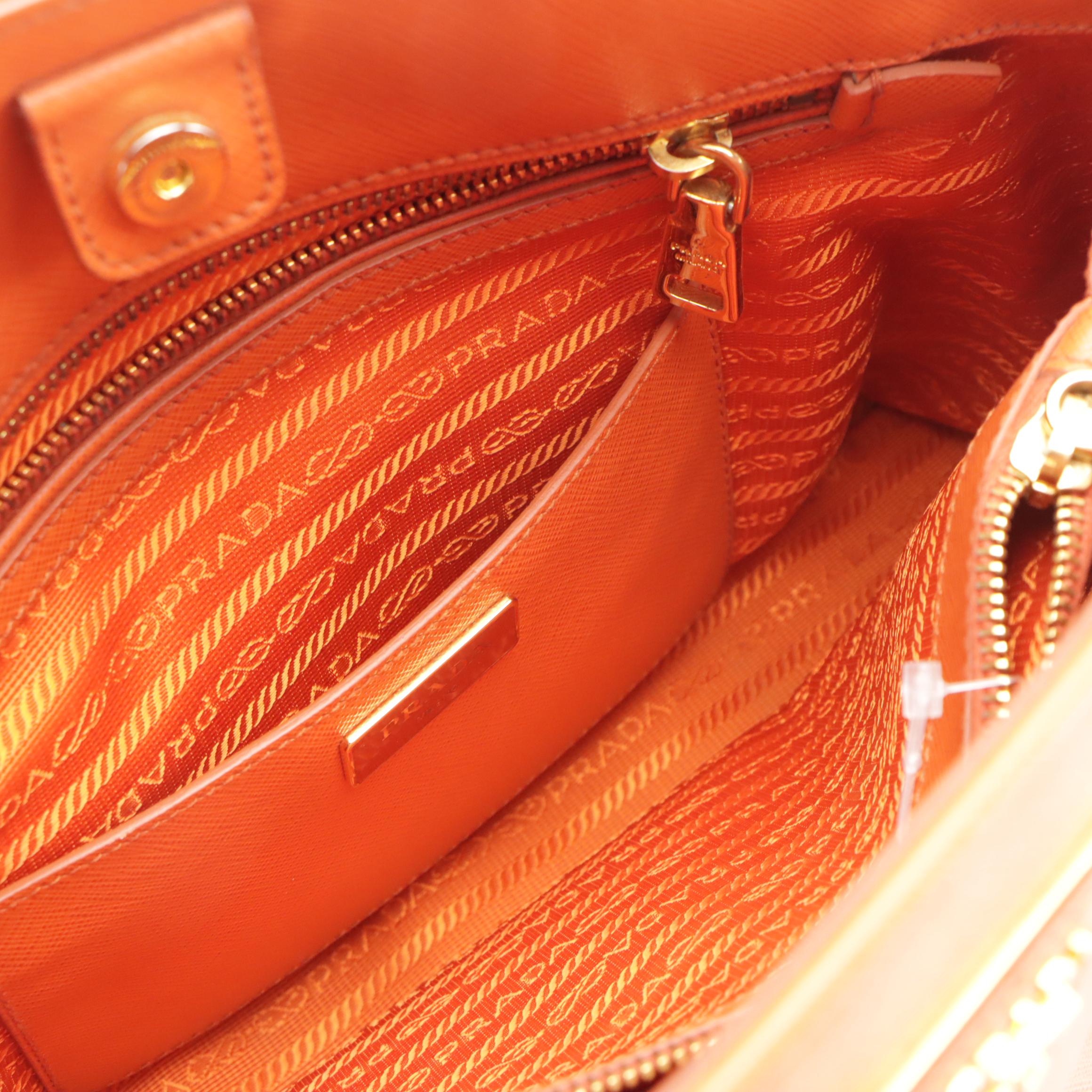 Prada Domed Top Handle Satchel Bag in Papaya Saffiano Leather