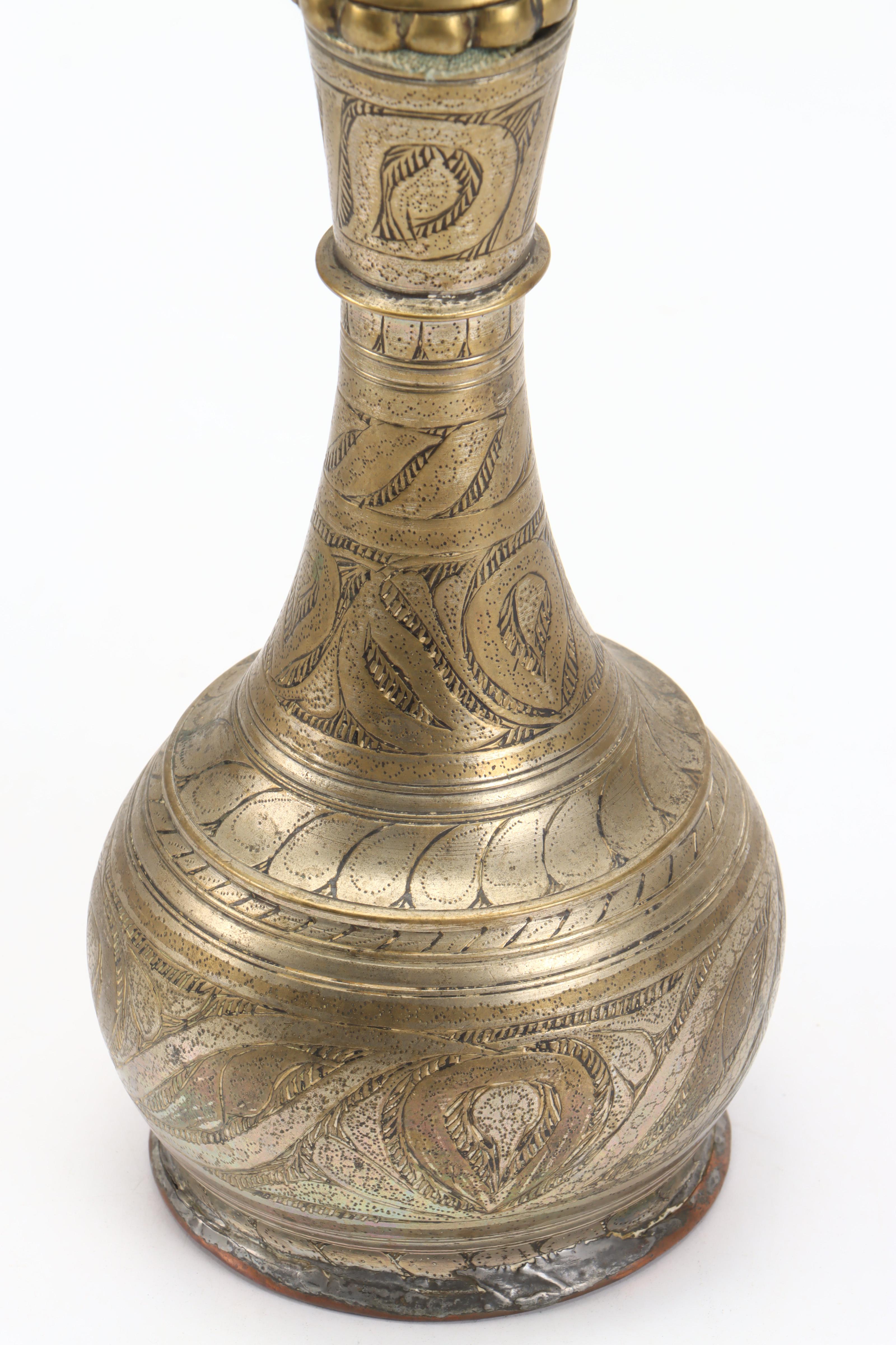 Middle Eastern Style Etched Brass Hookah Pipe and Dallah Coffee Pots