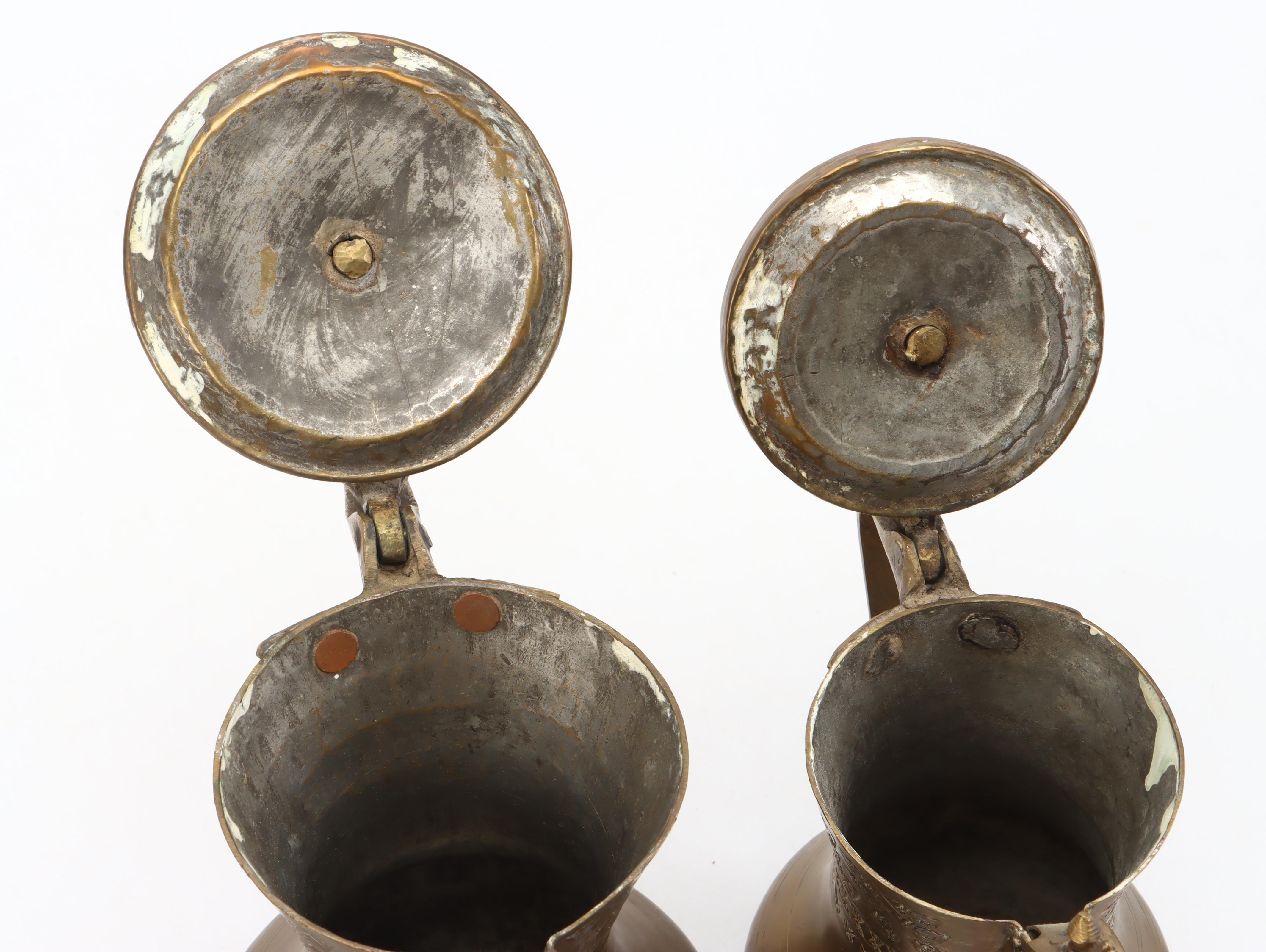 Middle Eastern Style Etched Brass Hookah Pipe and Dallah Coffee Pots